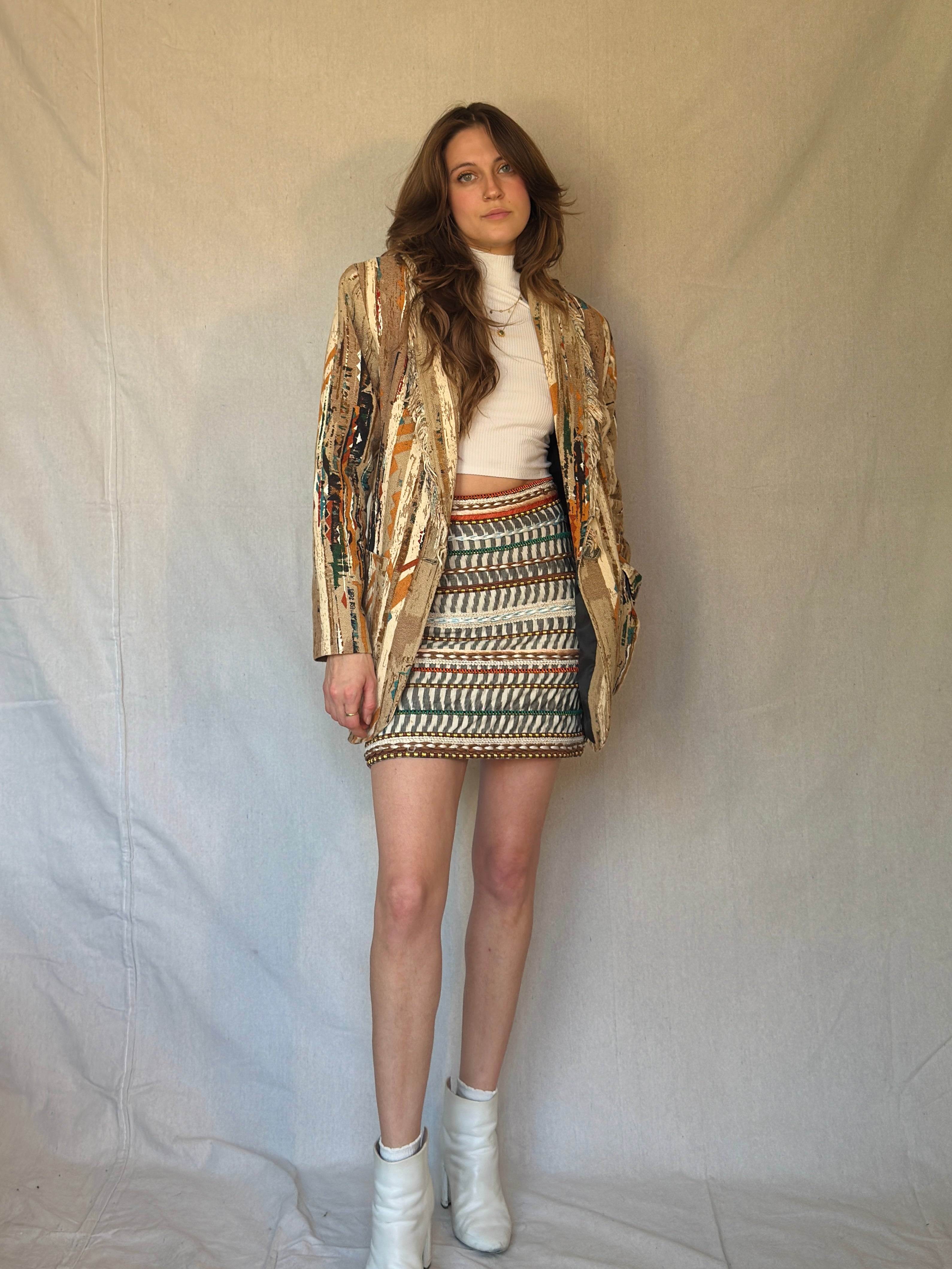 Embroidered Ikat Pencil Skirt (Modern)