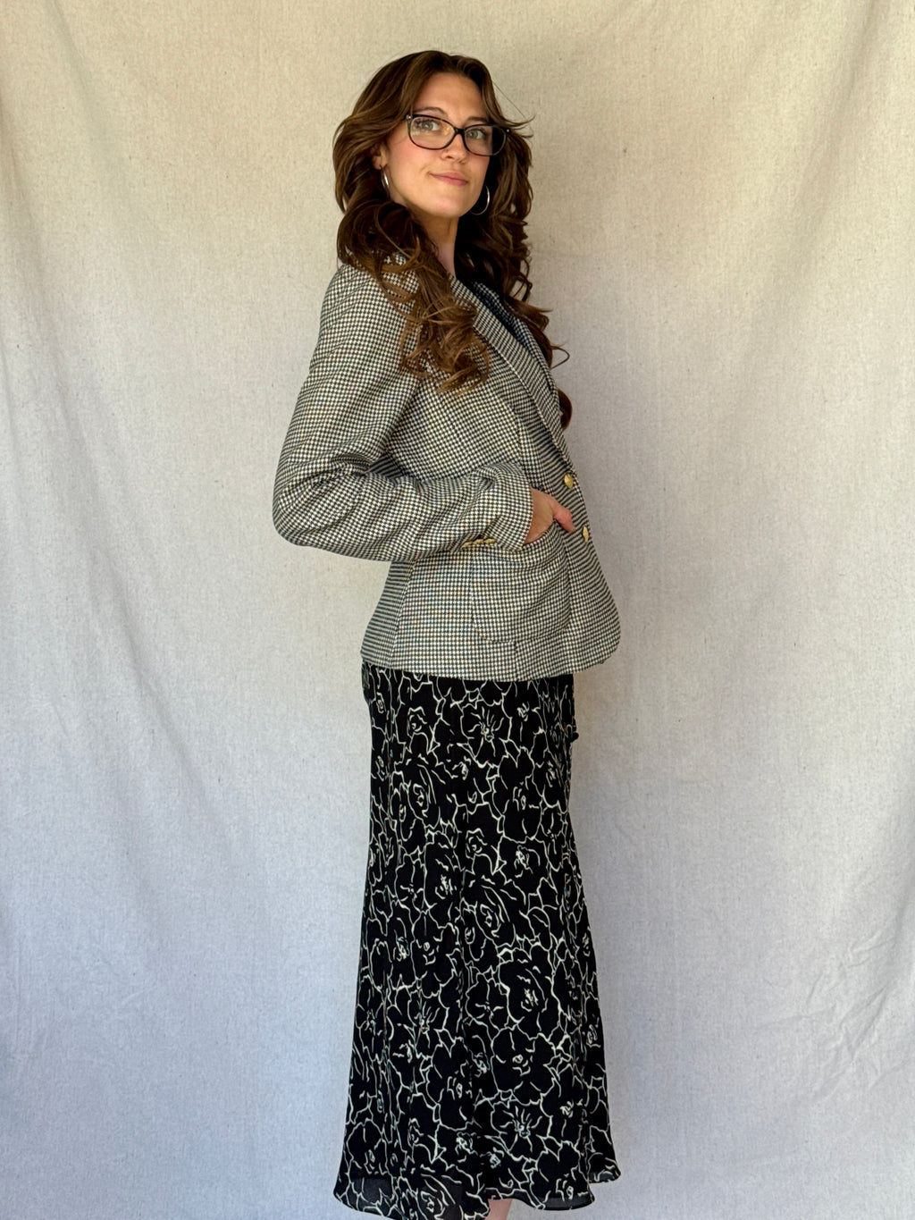 Black & White Houndstooth Cotton Blazer (Modern)