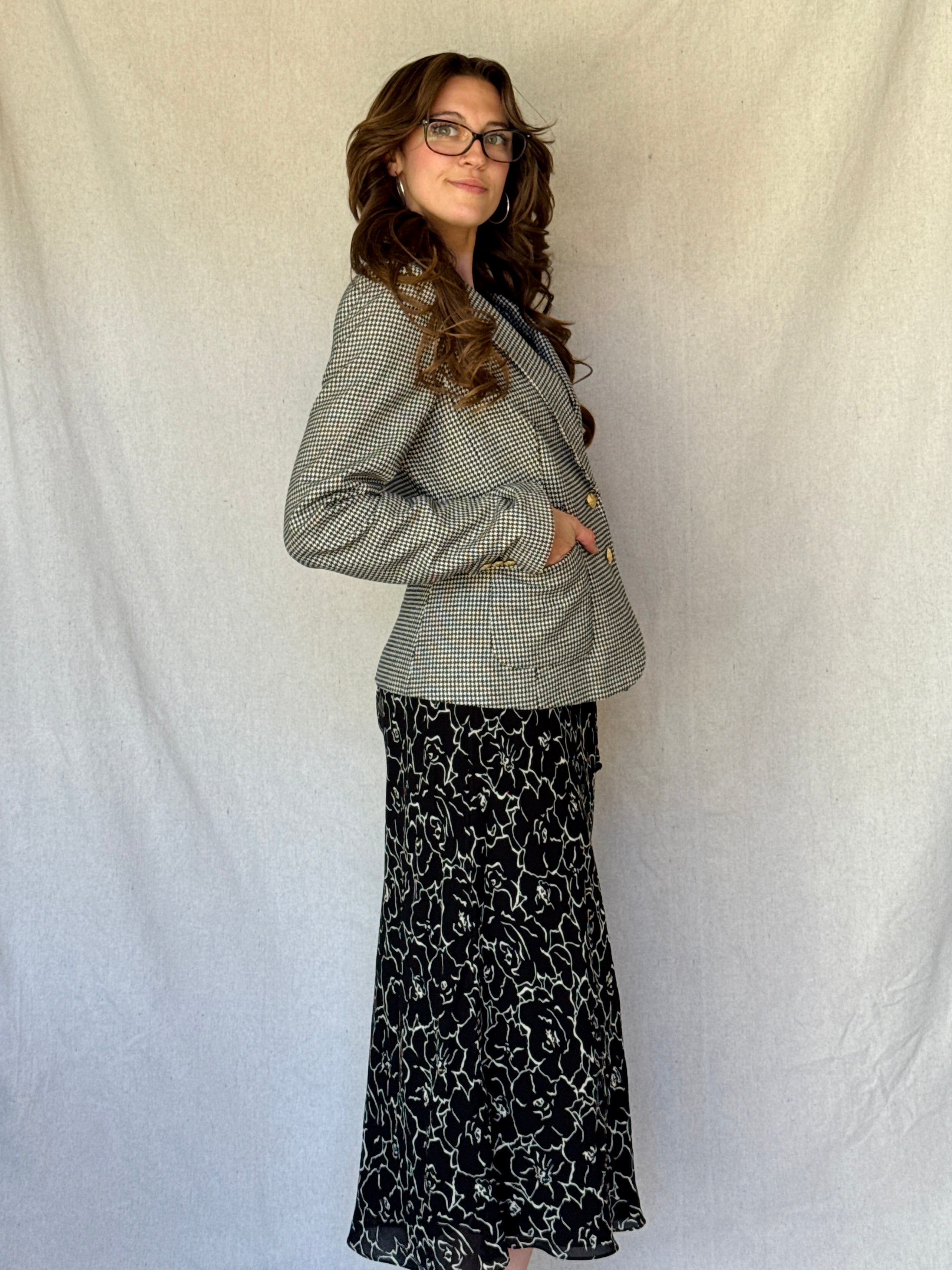 Black & White Houndstooth Cotton Blazer (Modern)