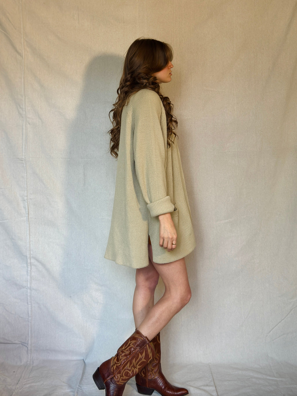 Y2K Light Beige Preppy Ribbed Cardigan Sweater