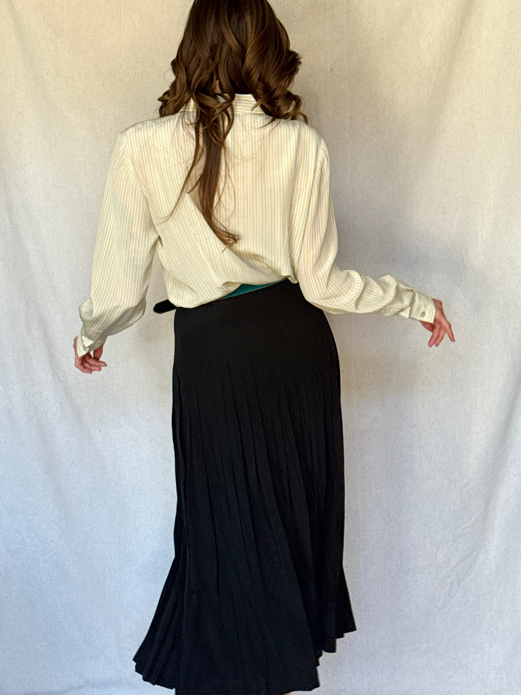 90s Cream Pinstriped Silk Button Up Shirt