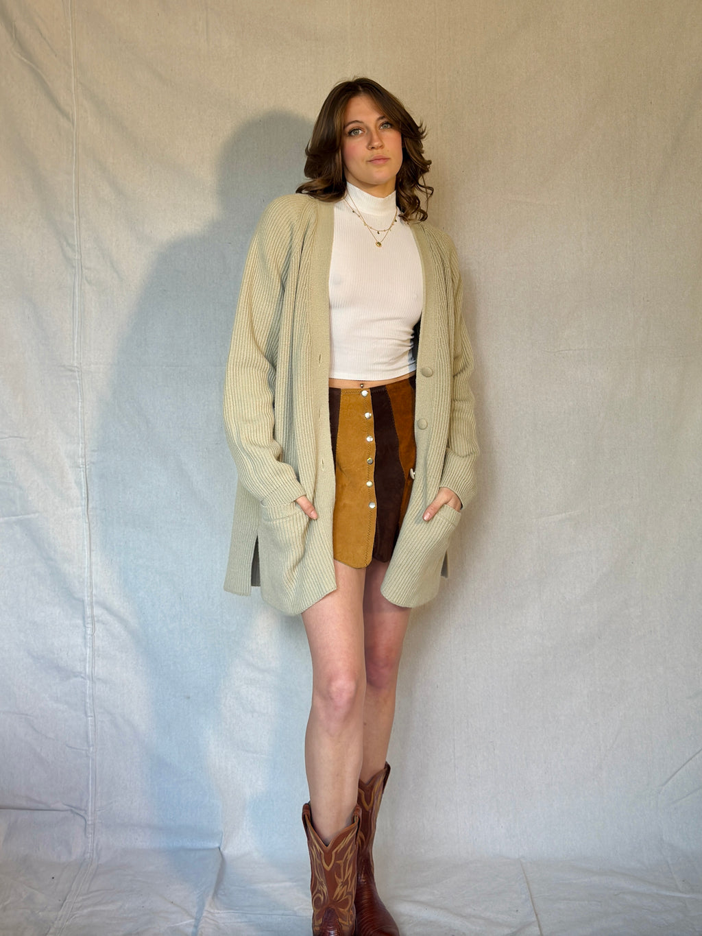 Y2K Light Beige Preppy Ribbed Cardigan Sweater