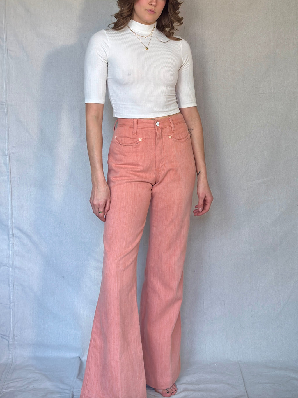 70s Peachy Bareback Bell Bottoms