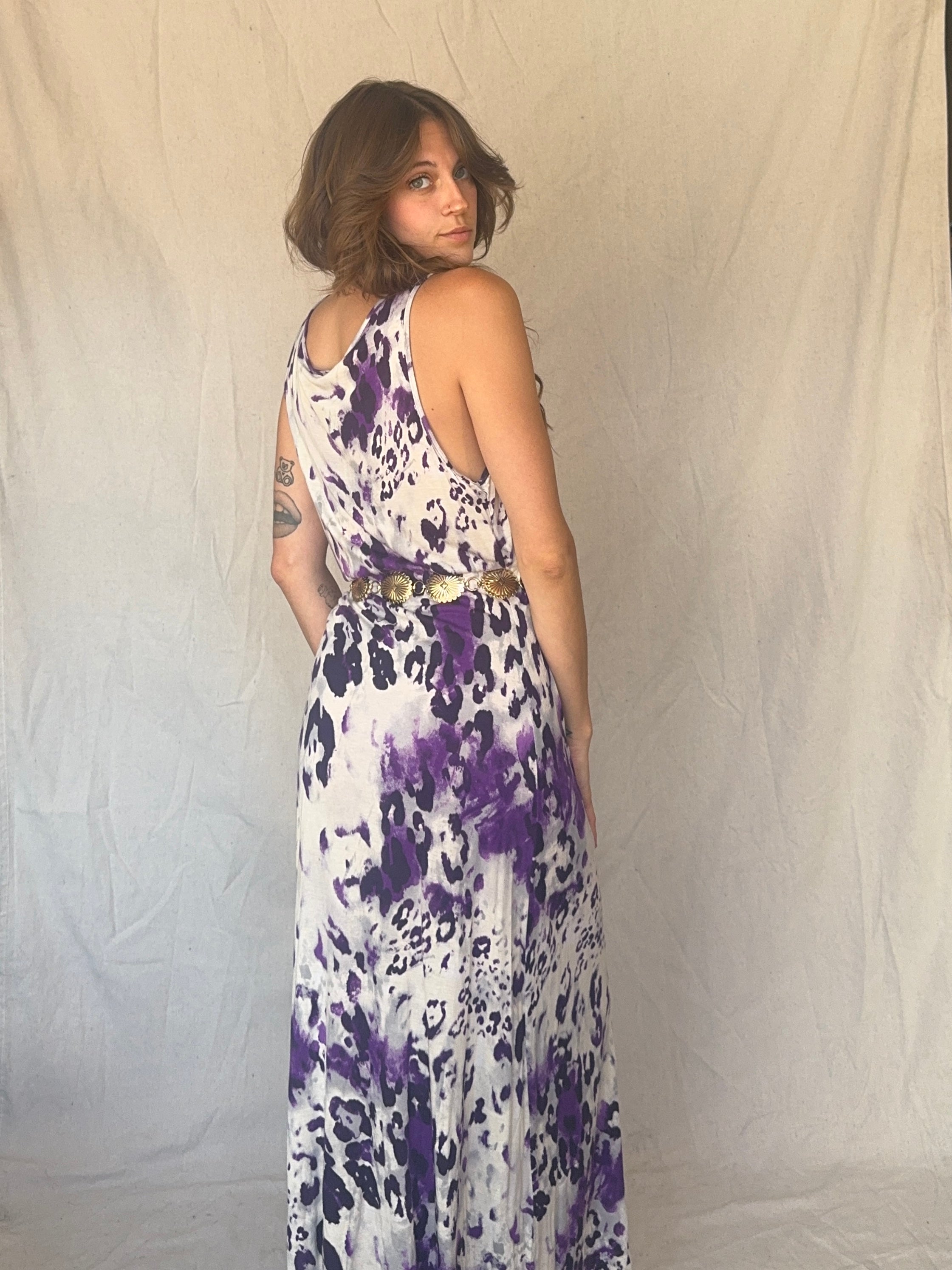 90s Purple Leopard Print Maxi Slip Dress β Soapbox Vintage