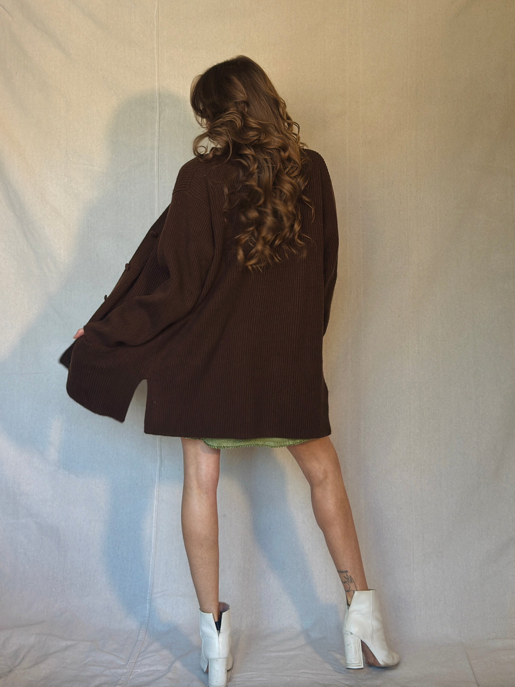 90s Brown Ribbed Cardigan Sweater