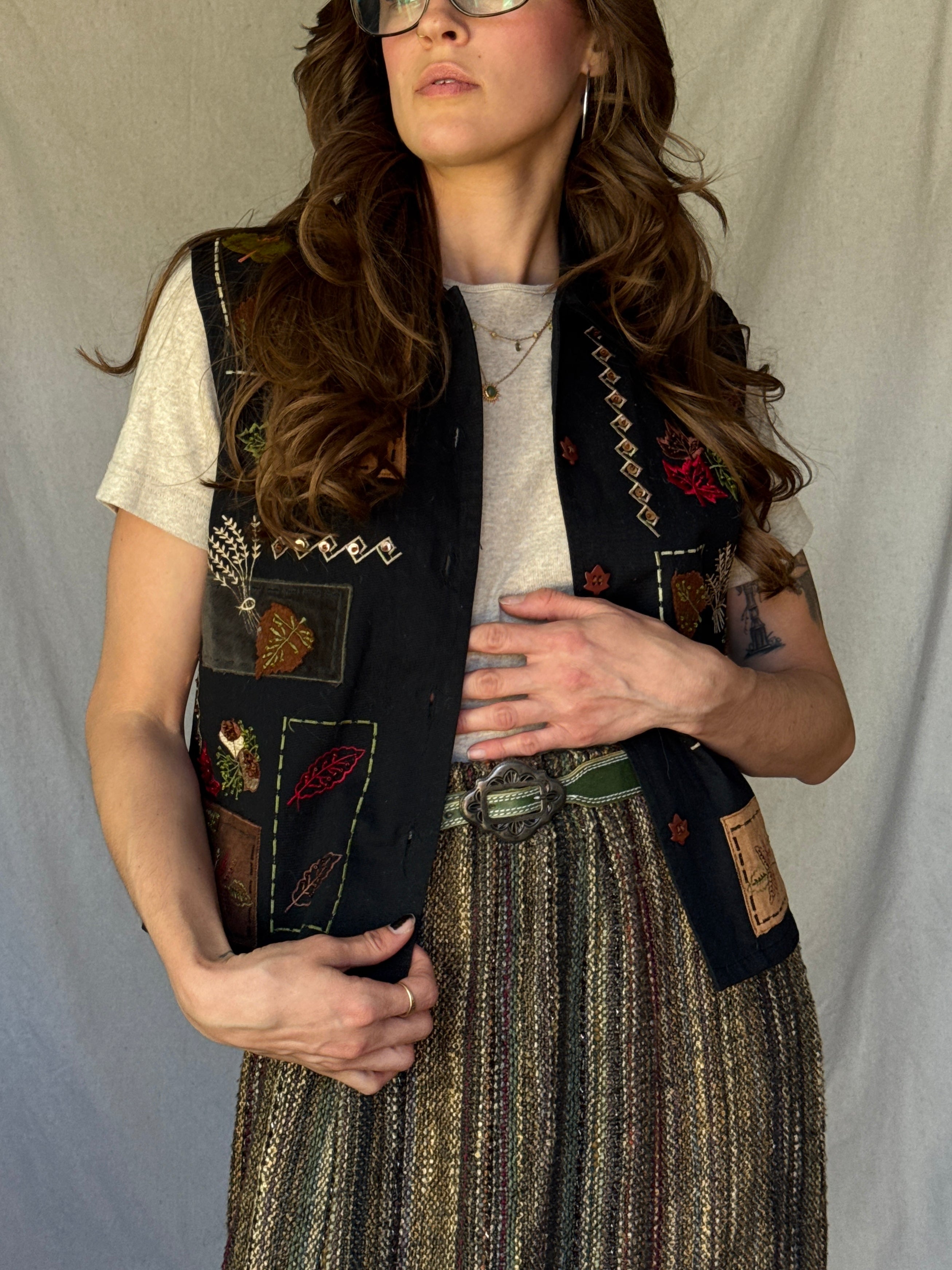 90s Black Fall Patchwork Vest
