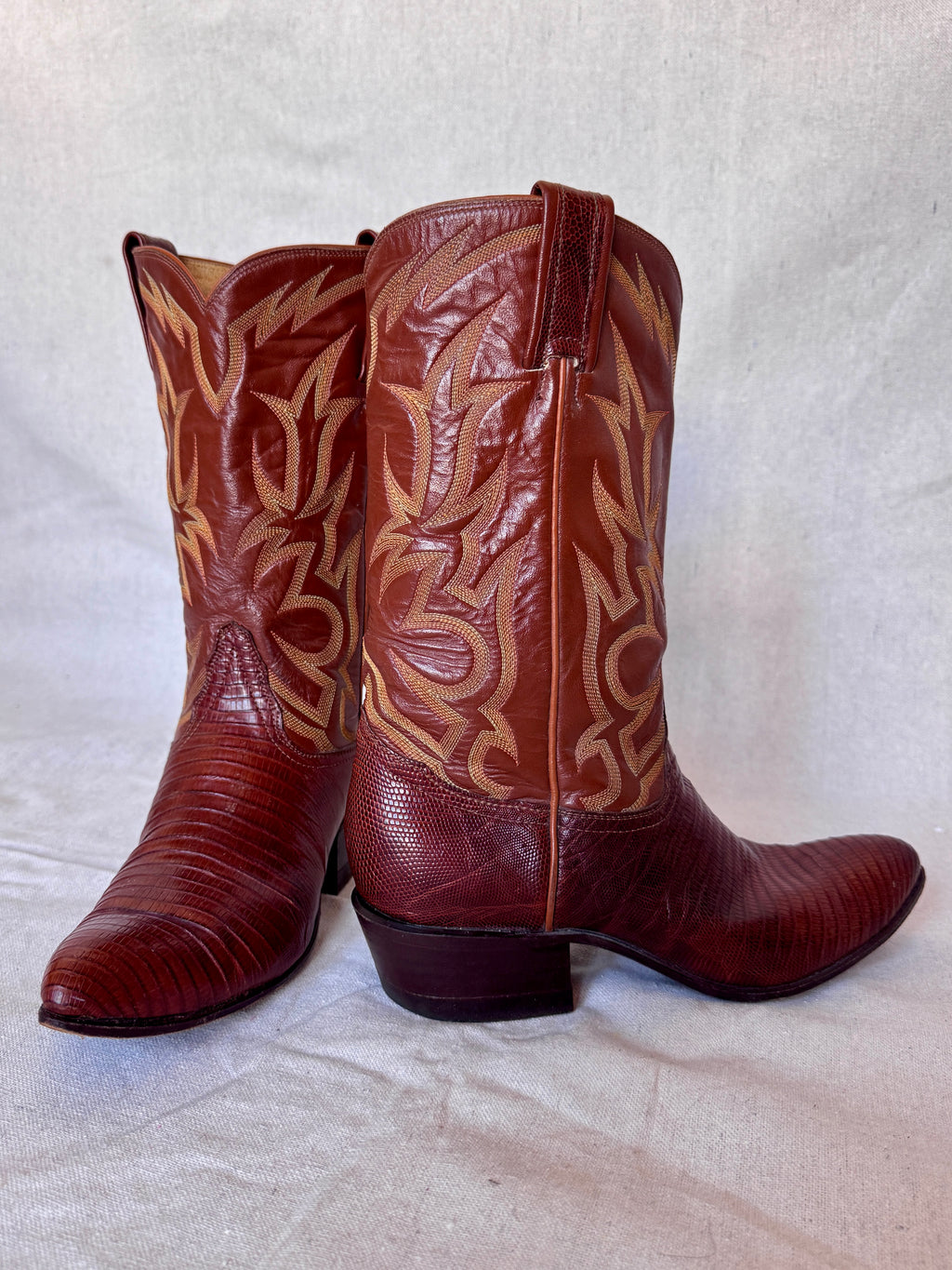 Vintage Brown Lizard Leather Stitched Tony Lama Cowboy Boots