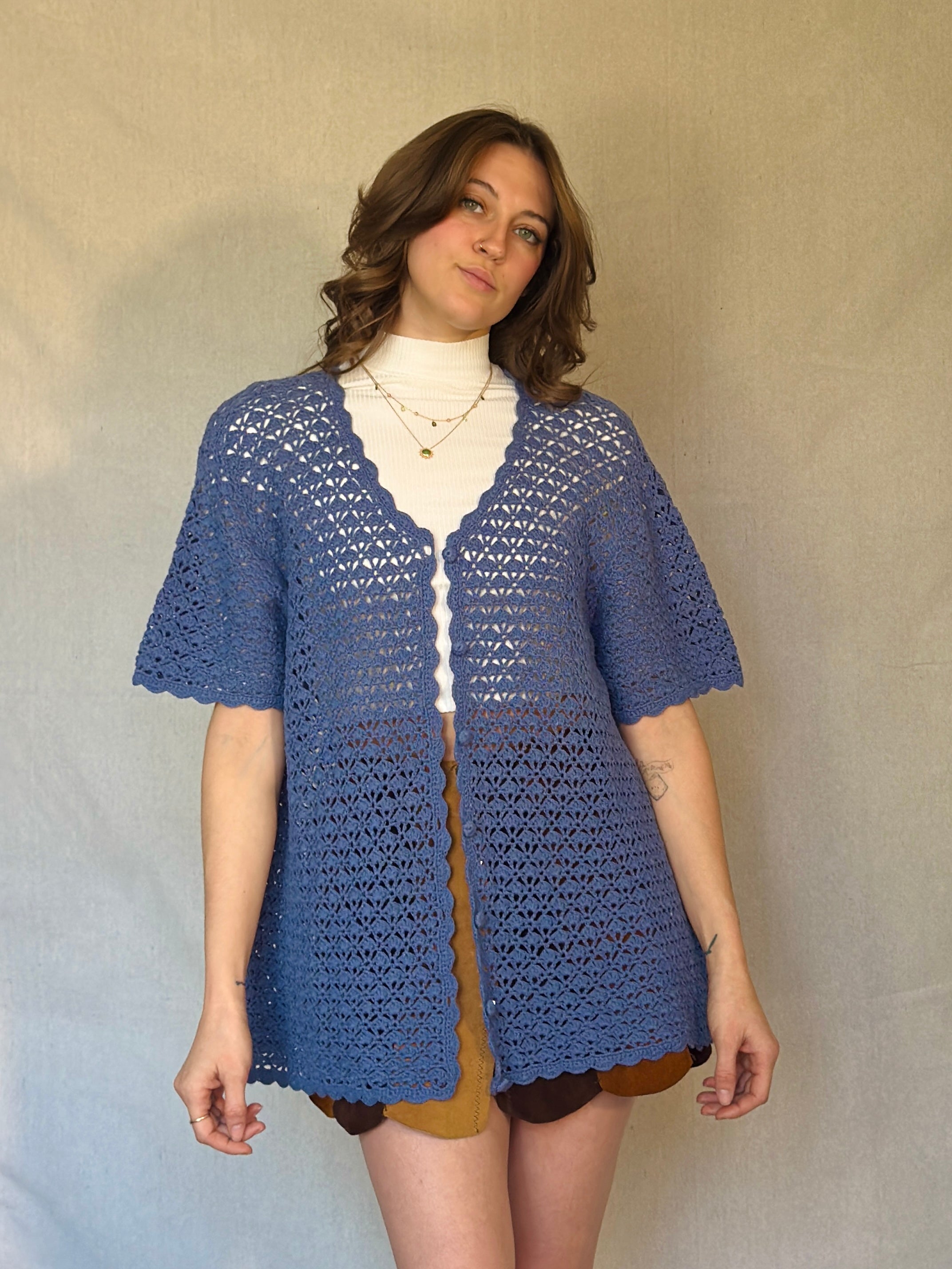 90s Blue Open Knit Cardigan