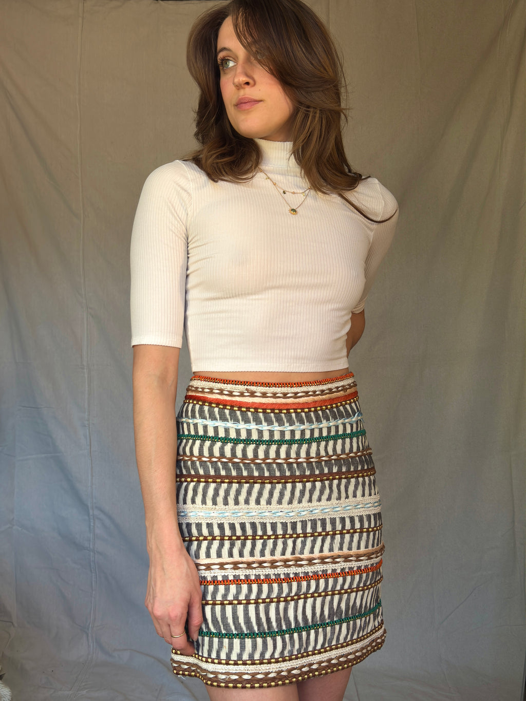 Embroidered Ikat Pencil Skirt (Modern)