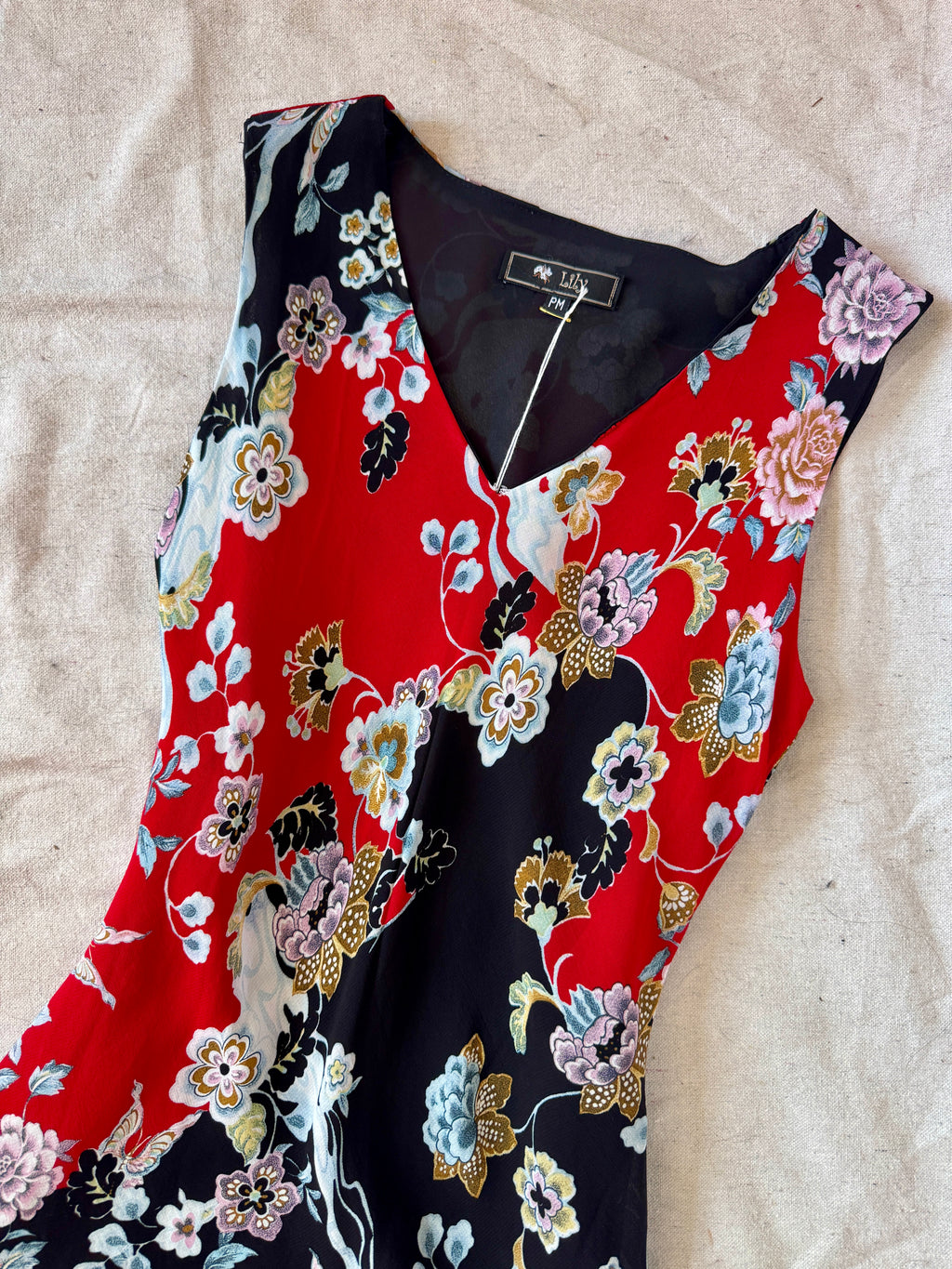 90s Black & Red Floral Butterfly Whimsigoth Chiffon Mini Dress