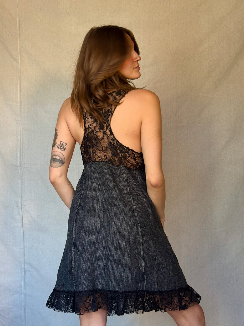Vintage Free People Black Lace Mini Babydoll Dress