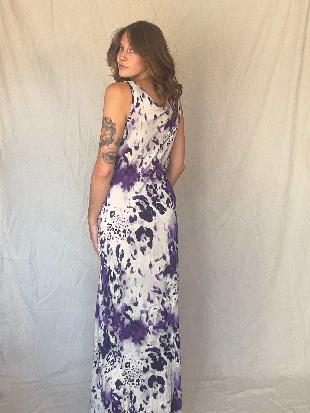 90s Purple Leopard Print Maxi Slip Dress