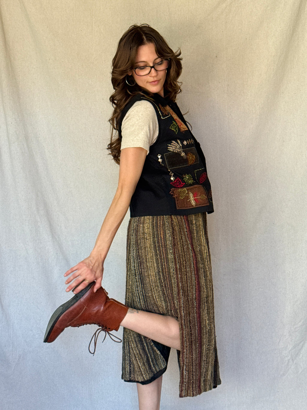 Vintage Dark Tweed Midi Skirt