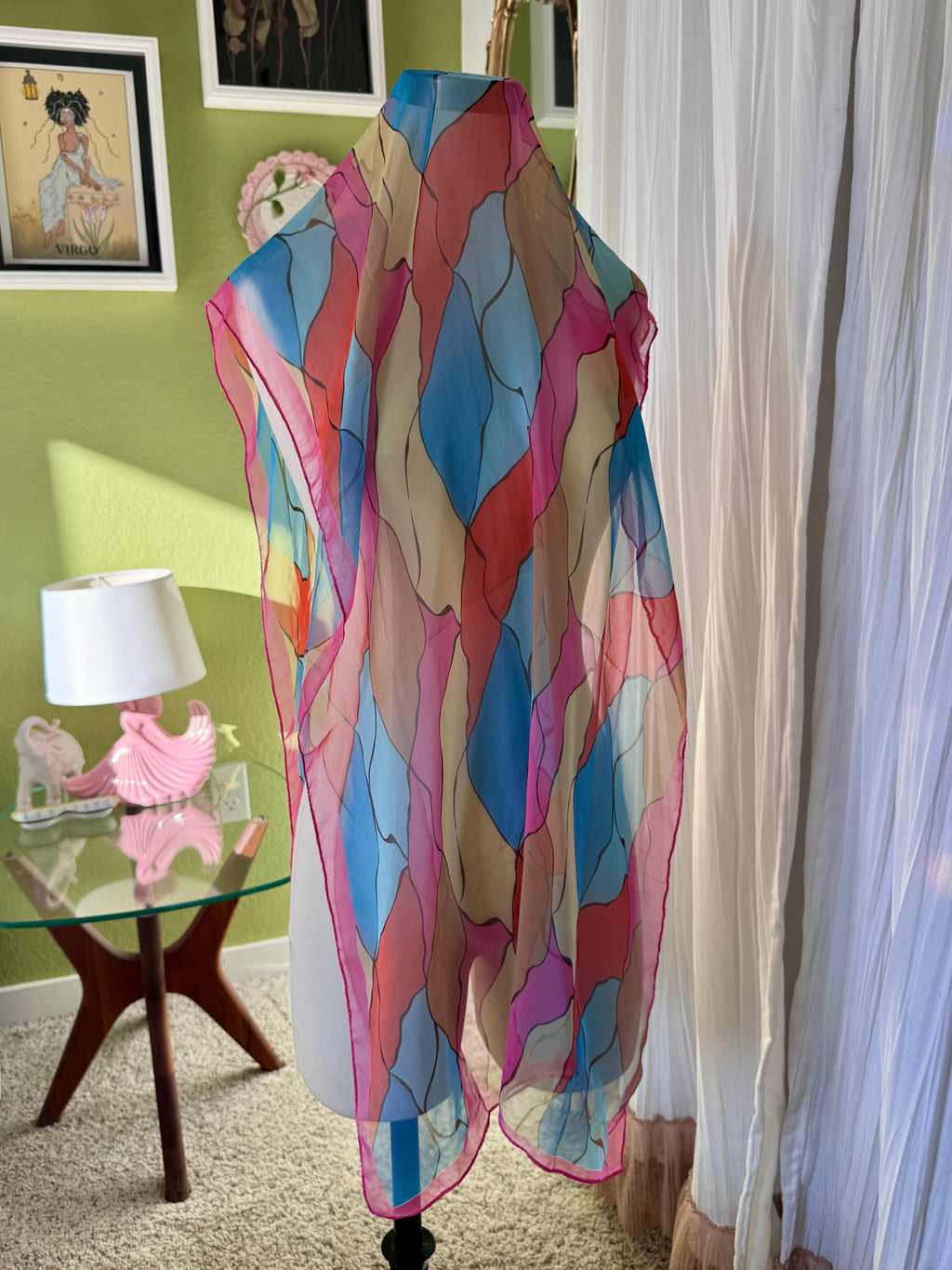 Abstract Spring Print Sheer Scarf (Modern)
