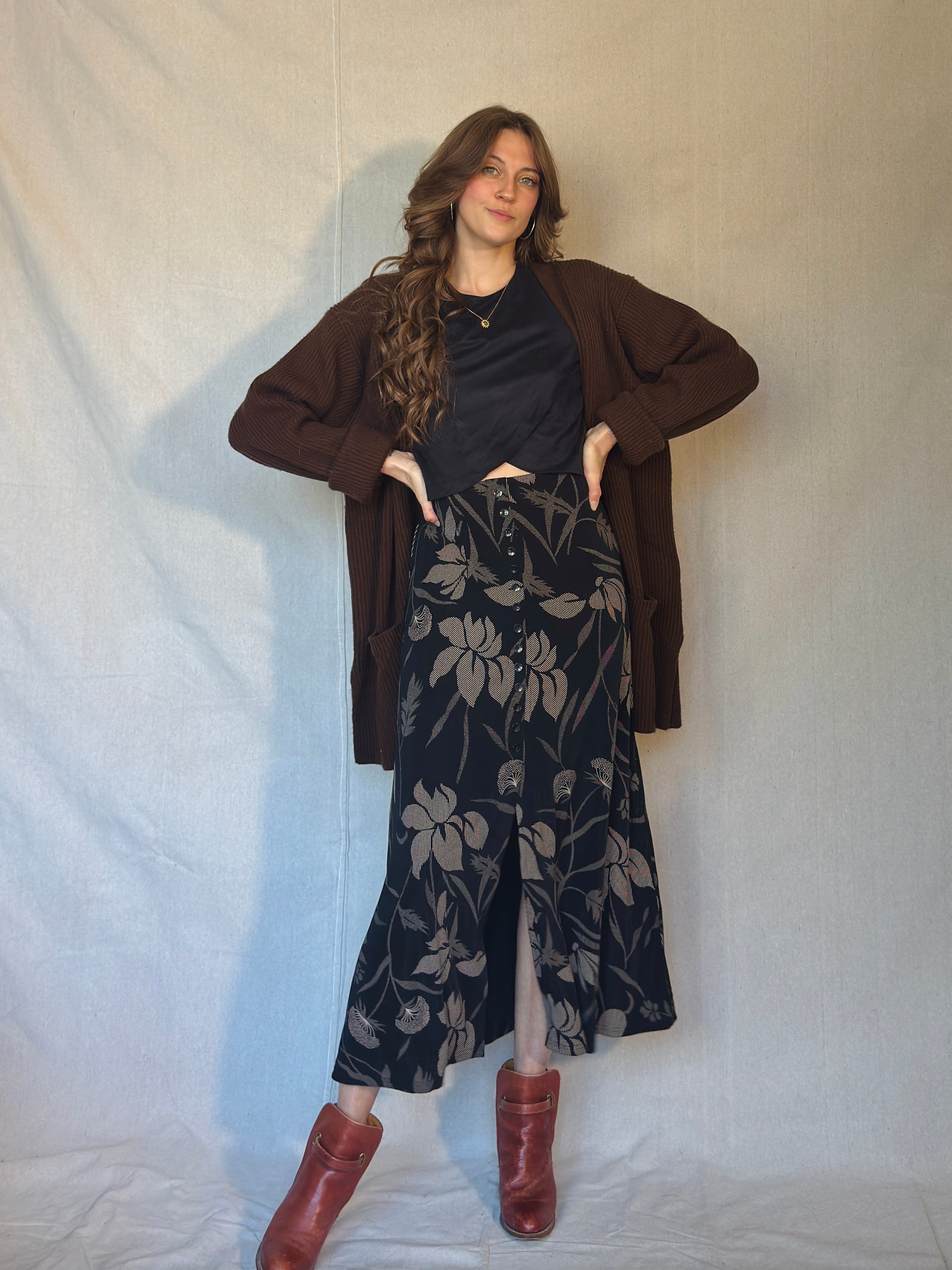 90s Brown Ribbed Cardigan Sweater