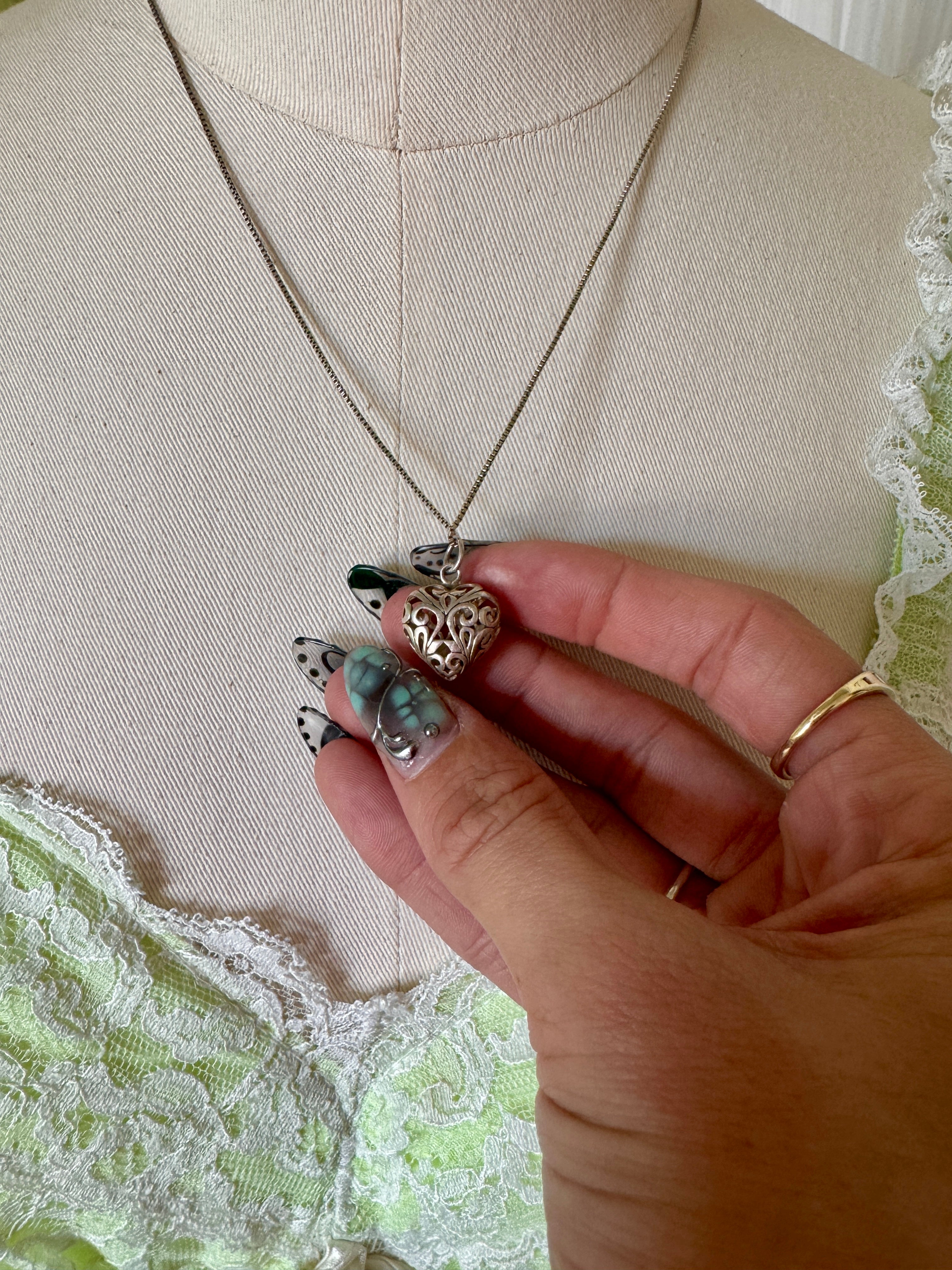 Silver Intricate Open Heart Pendant Necklace