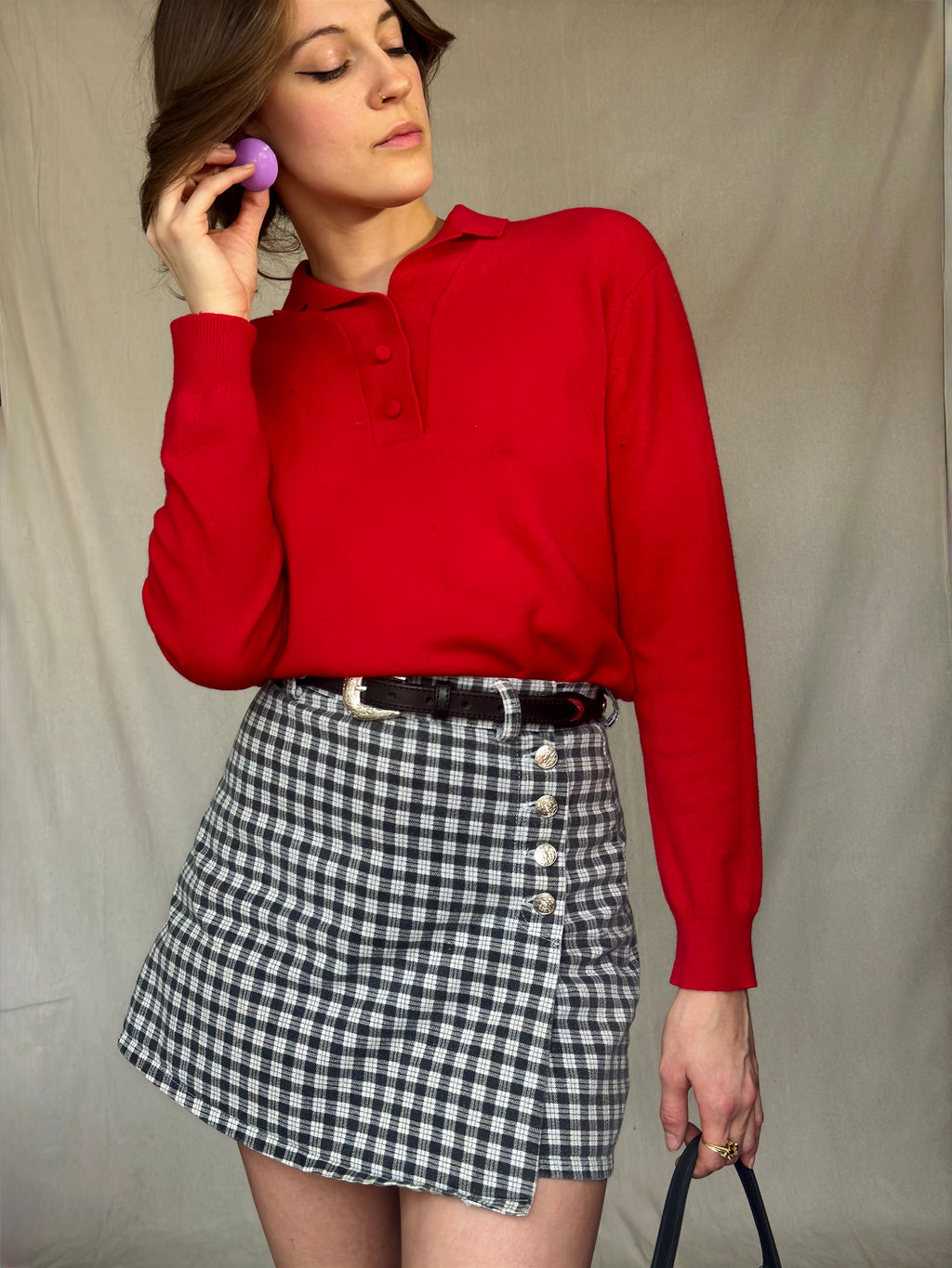 60s Red Cashmere Collared Sweater