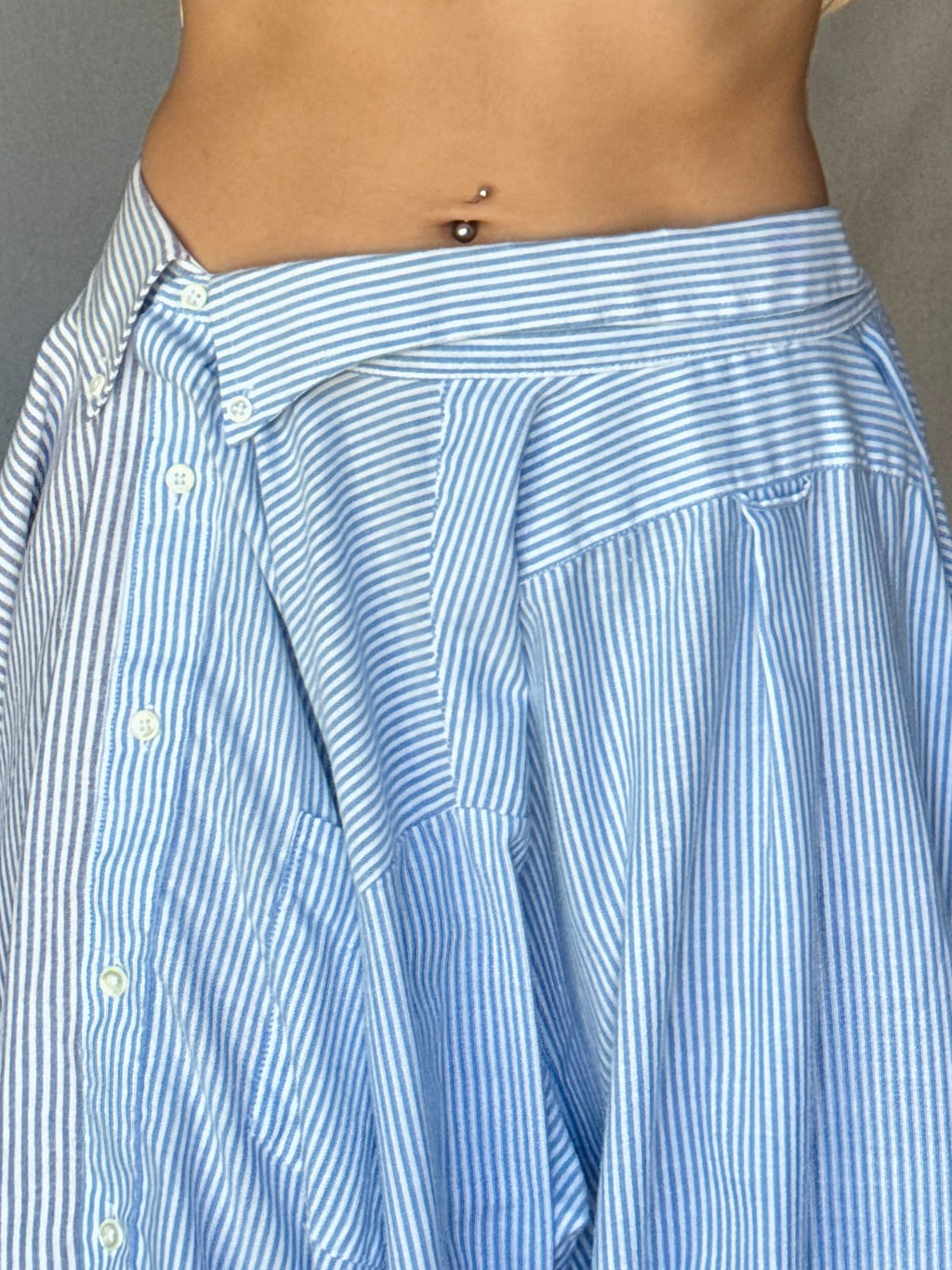 Repurposed Blue Pinstriped Button Up Skirt Set