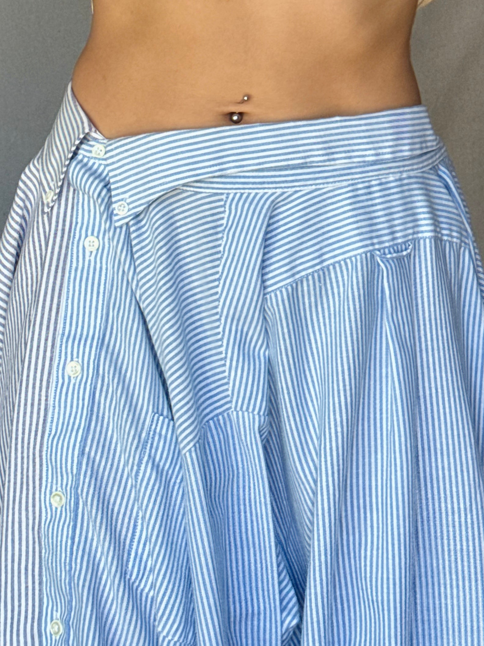 Repurposed Blue Pinstriped Button Up Skirt Set