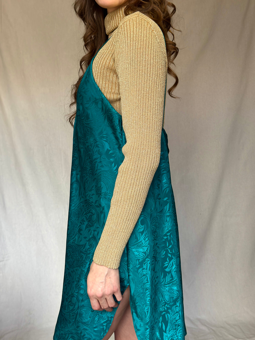 80s Gold Lurex Ribbed Turtleneck Sweater