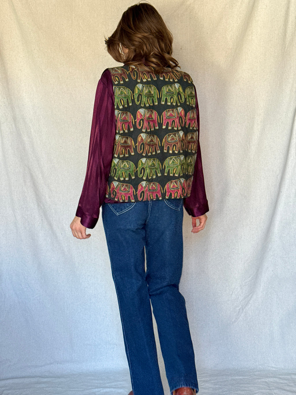 70s Indian Cotton Elephant Embroidered Vest