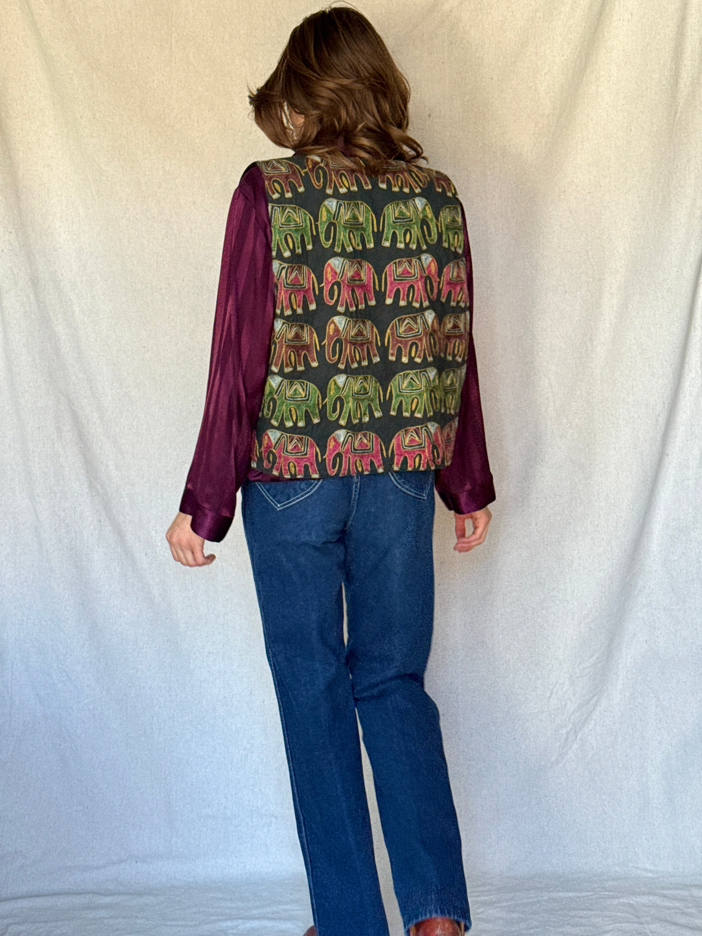 70s Indian Cotton Elephant Embroidered Vest