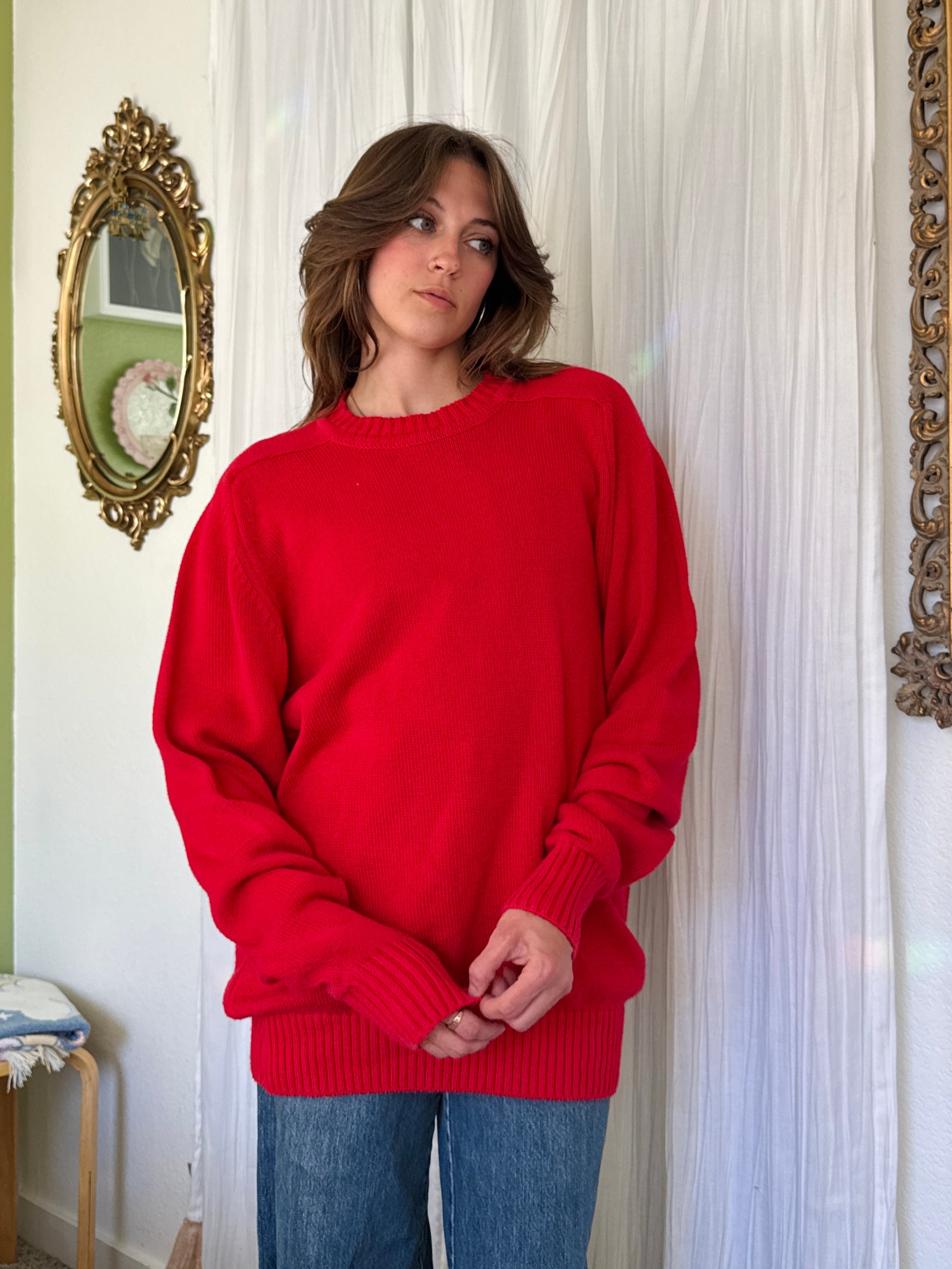 90s Red Cotton Pullover Sweater