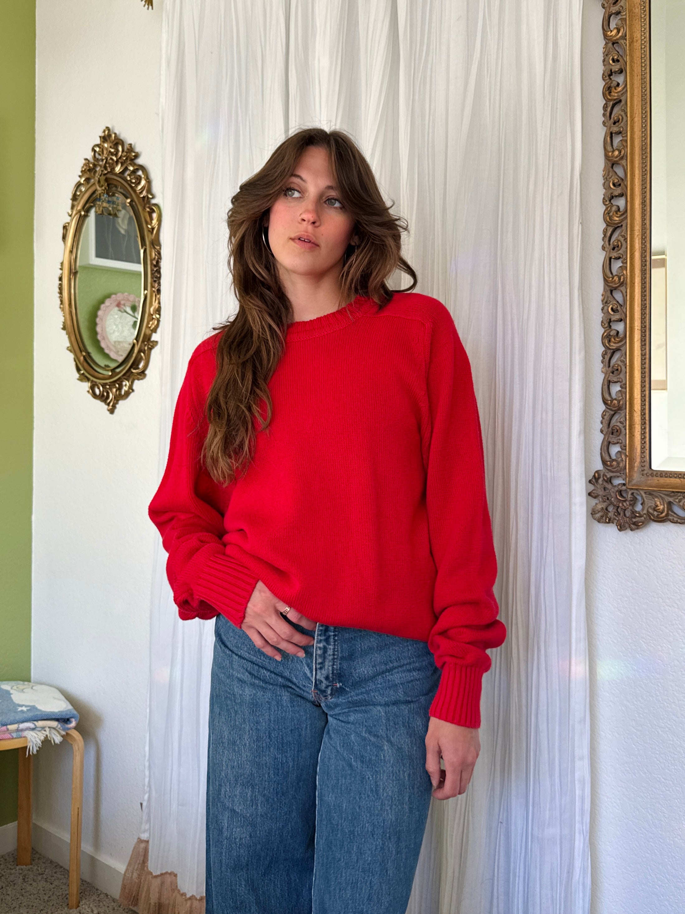 90s Red Cotton Pullover Sweater