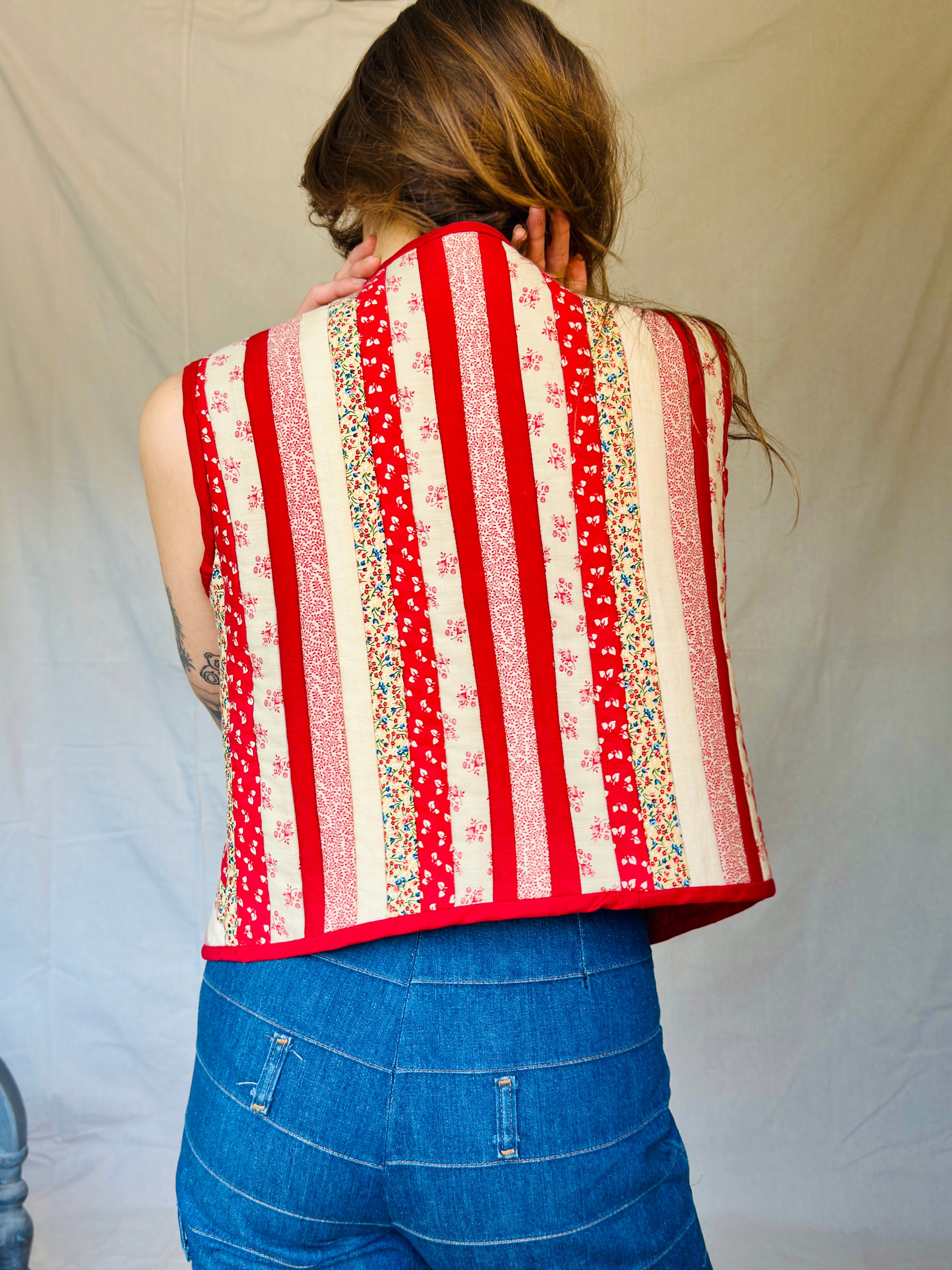 80s Red Quilt Patchwork Vest