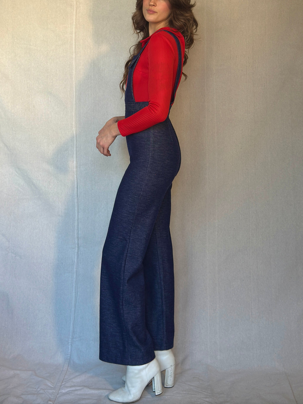 70s Red Apple Peter Pan Collar Overall Jumpsuit