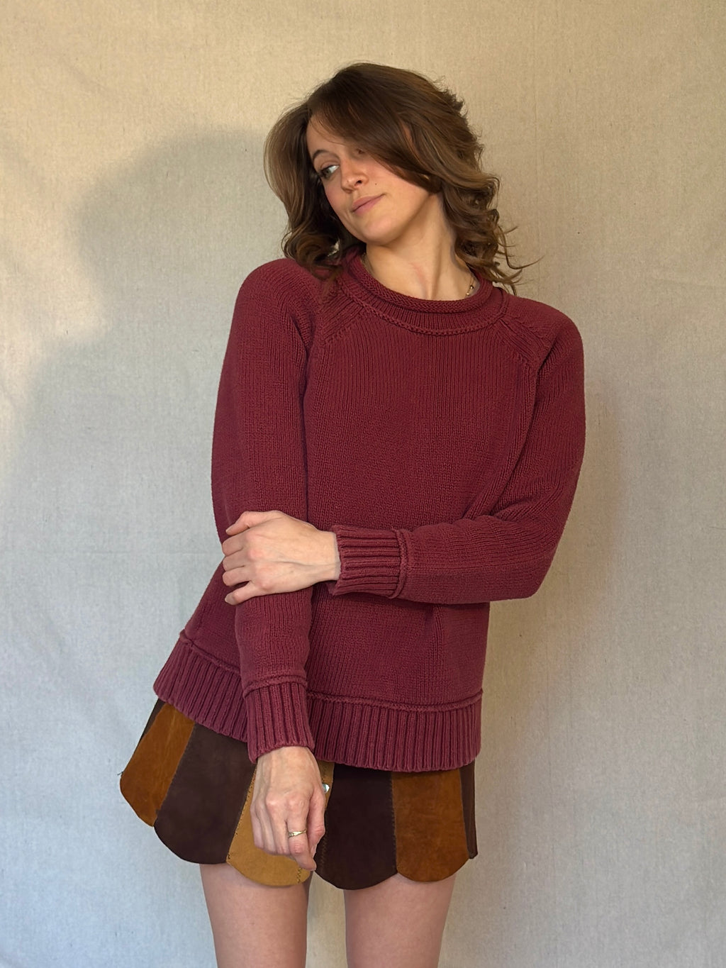 Boxy Burgundy LL Bean Cotton Sweater