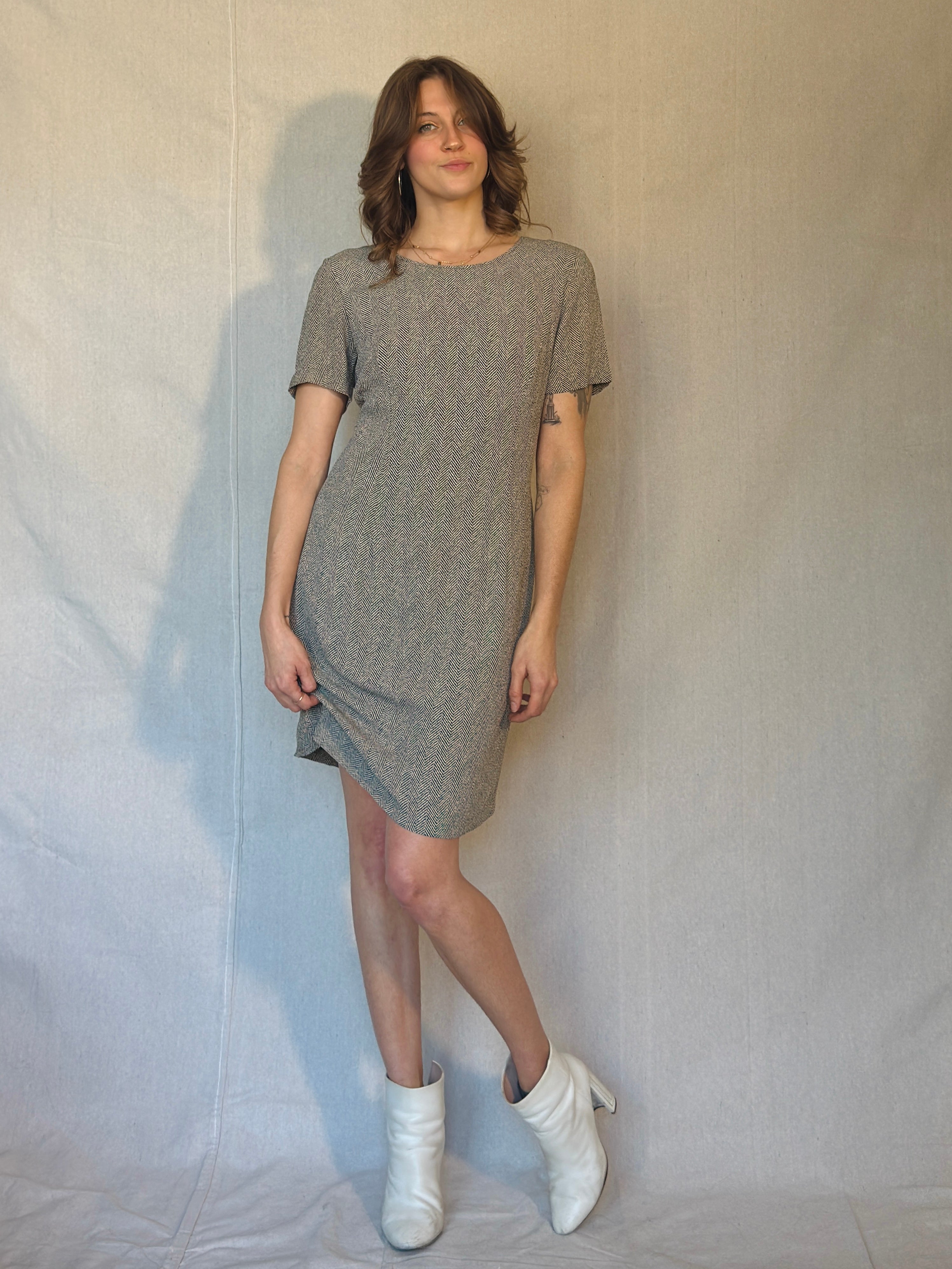 90s Brown Herringbone Laura Ashley Dress