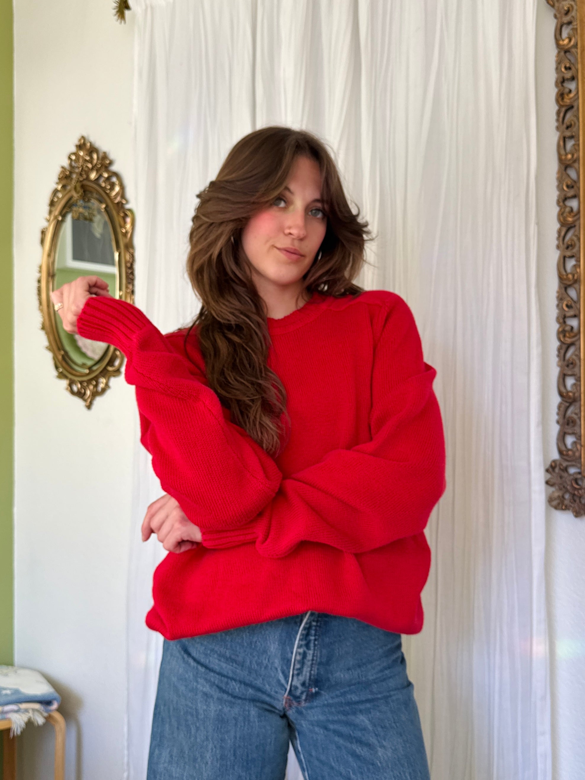 90s Red Cotton Pullover Sweater