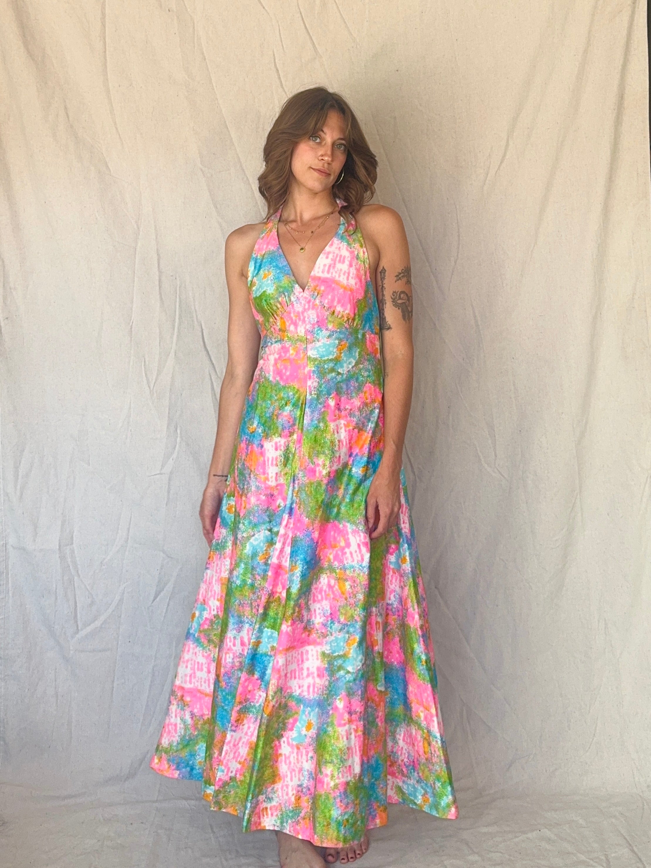 60s Handmade Dayglo Halter Maxi Dress – Soapbox Vintage