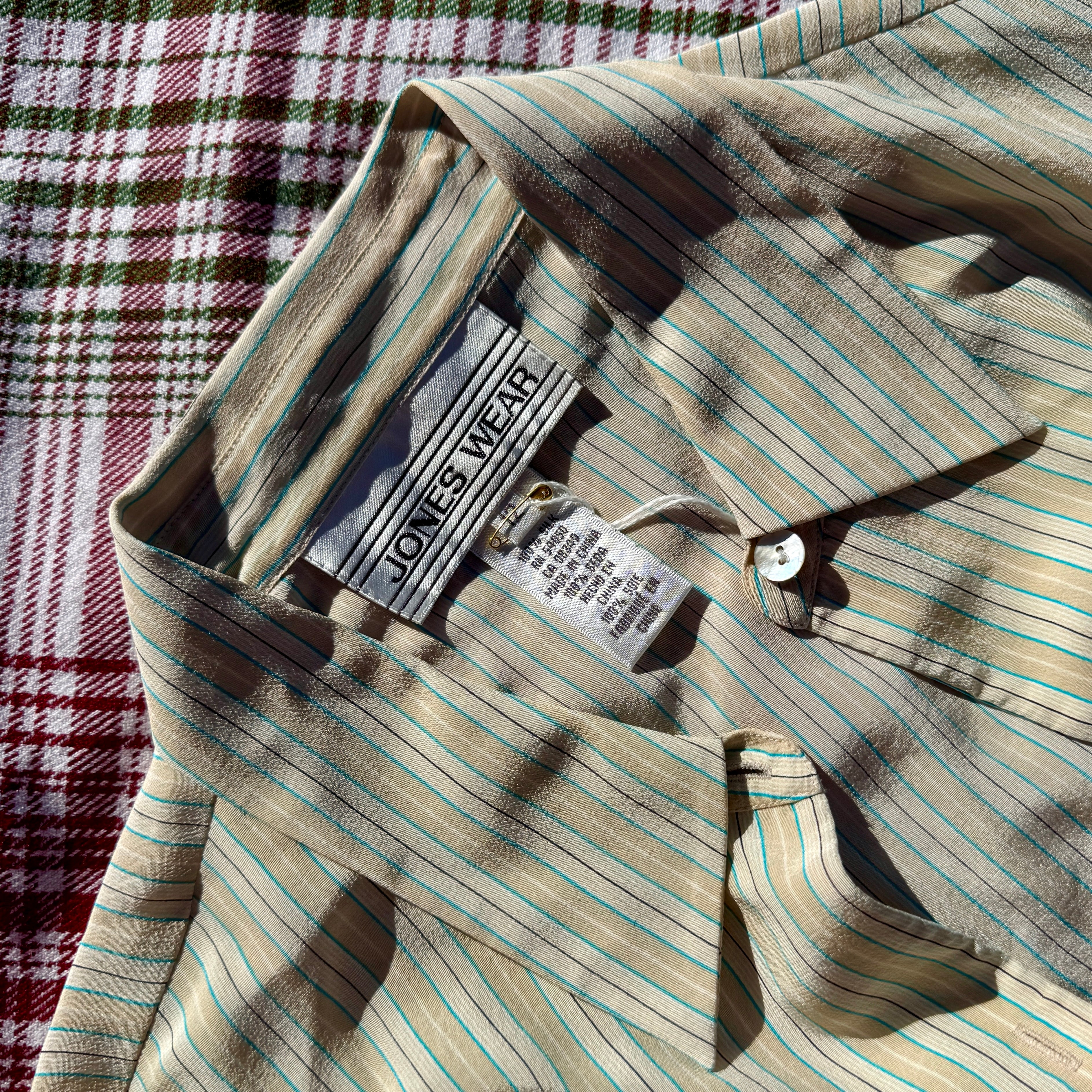 90s Cream Pinstriped Silk Button Up Shirt