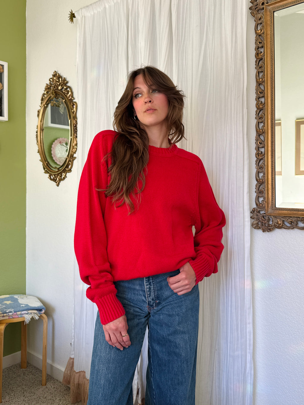 90s Red Cotton Pullover Sweater