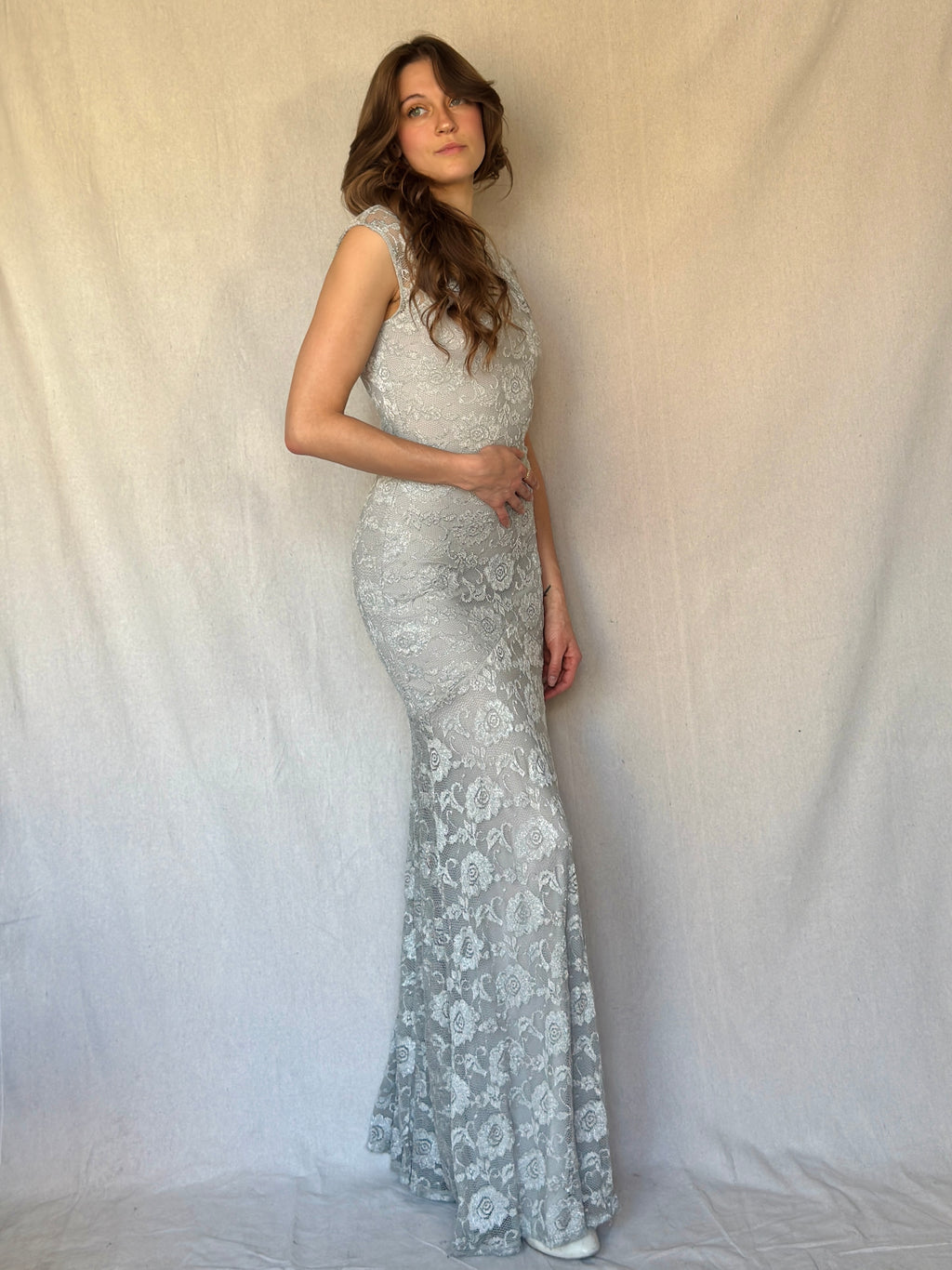 Y2K Silver Lace Mermaid Dress