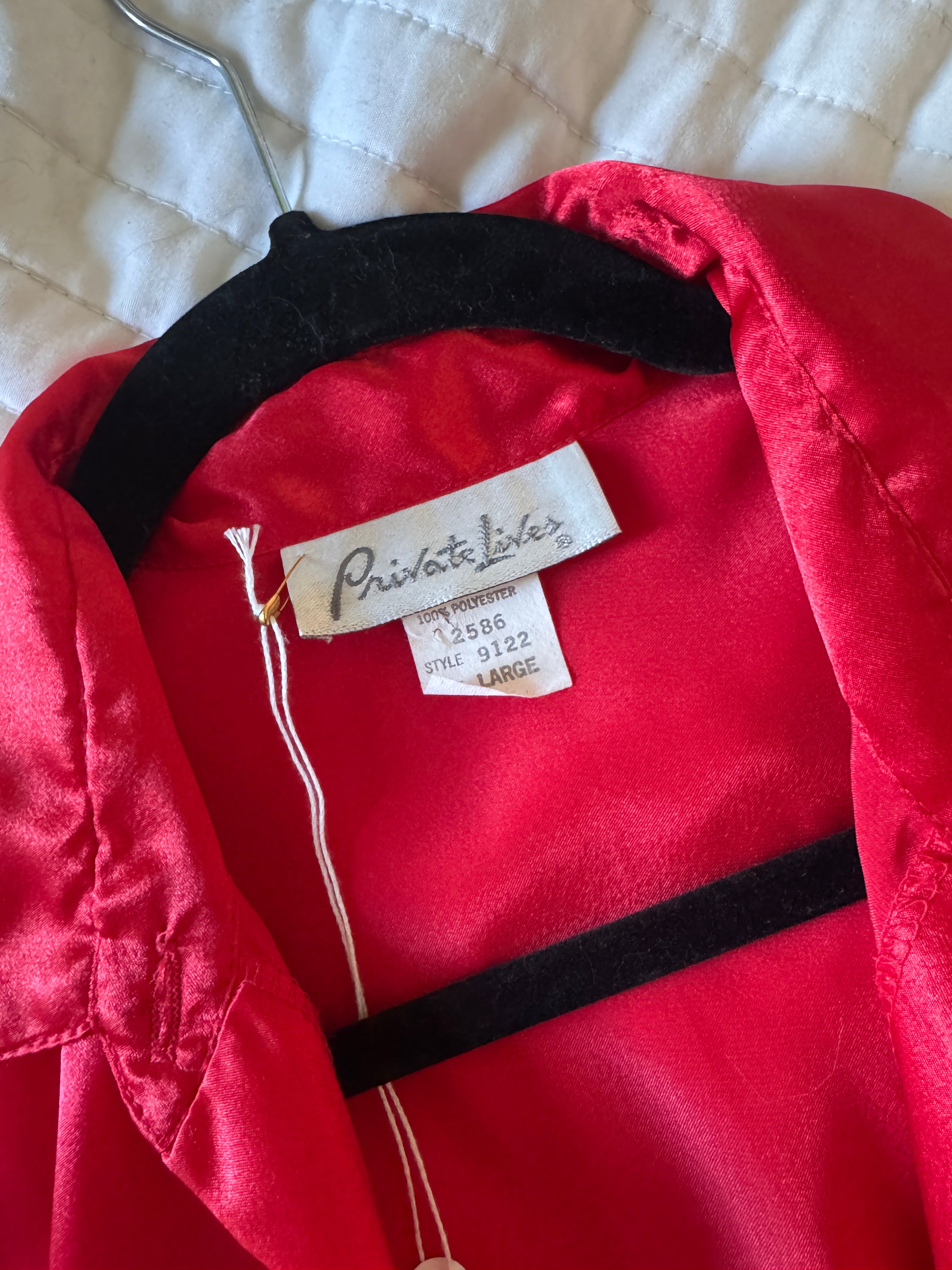 80s Red Satin Bow Button Up