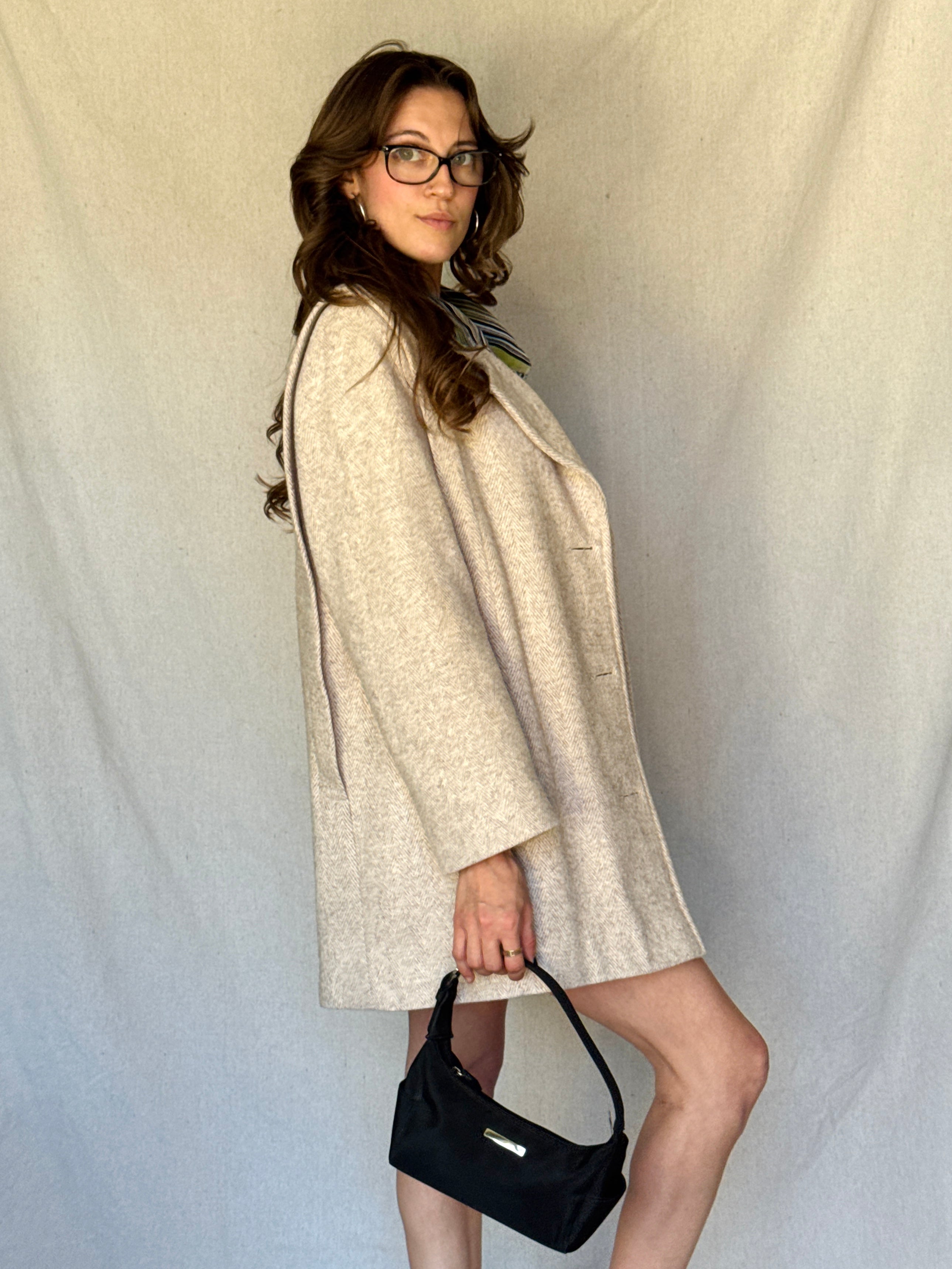 Vintage Sandy Brown Chevron Wool Coat