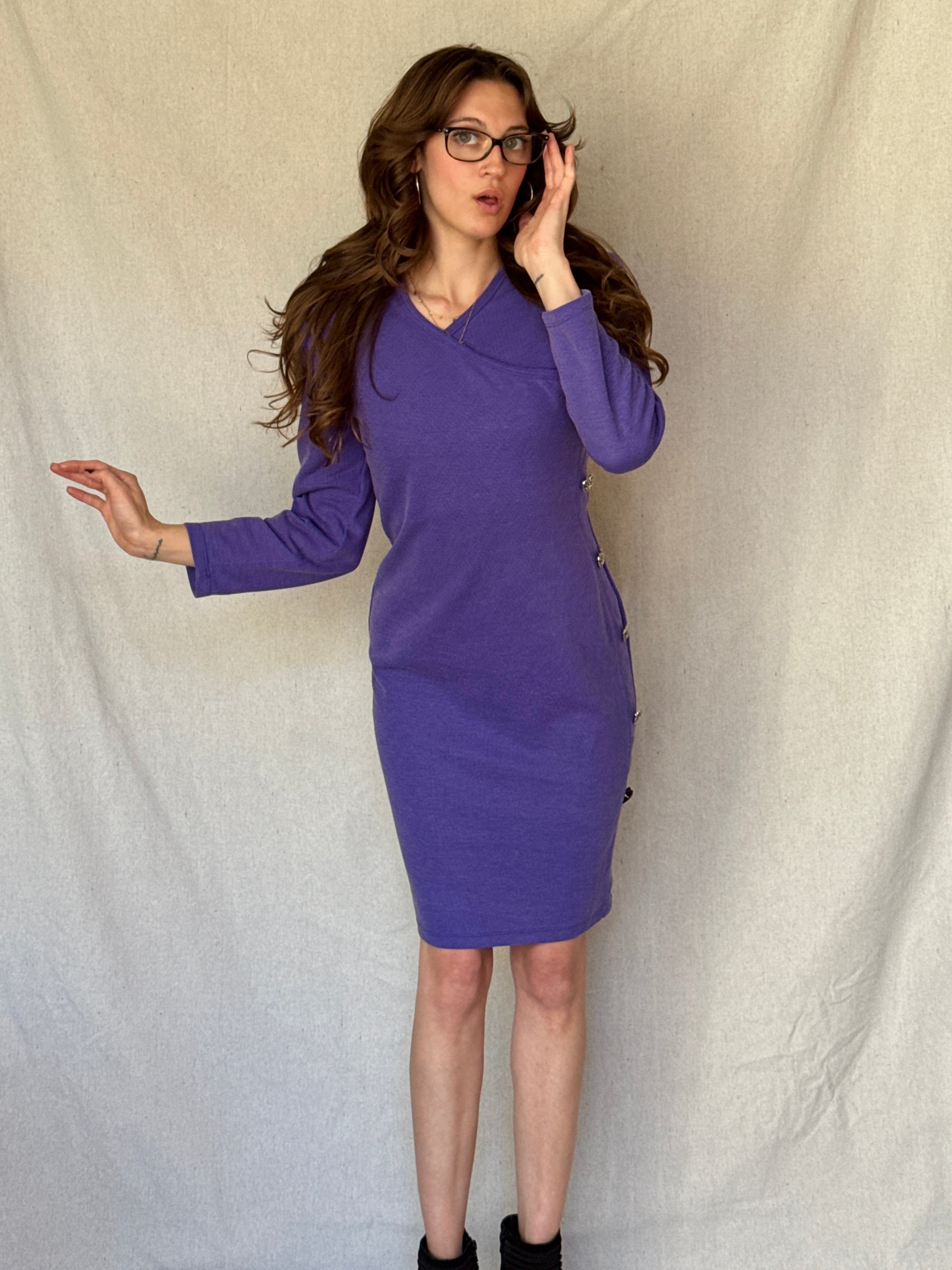 80s Purple Bodycon Heart Breaker Dress