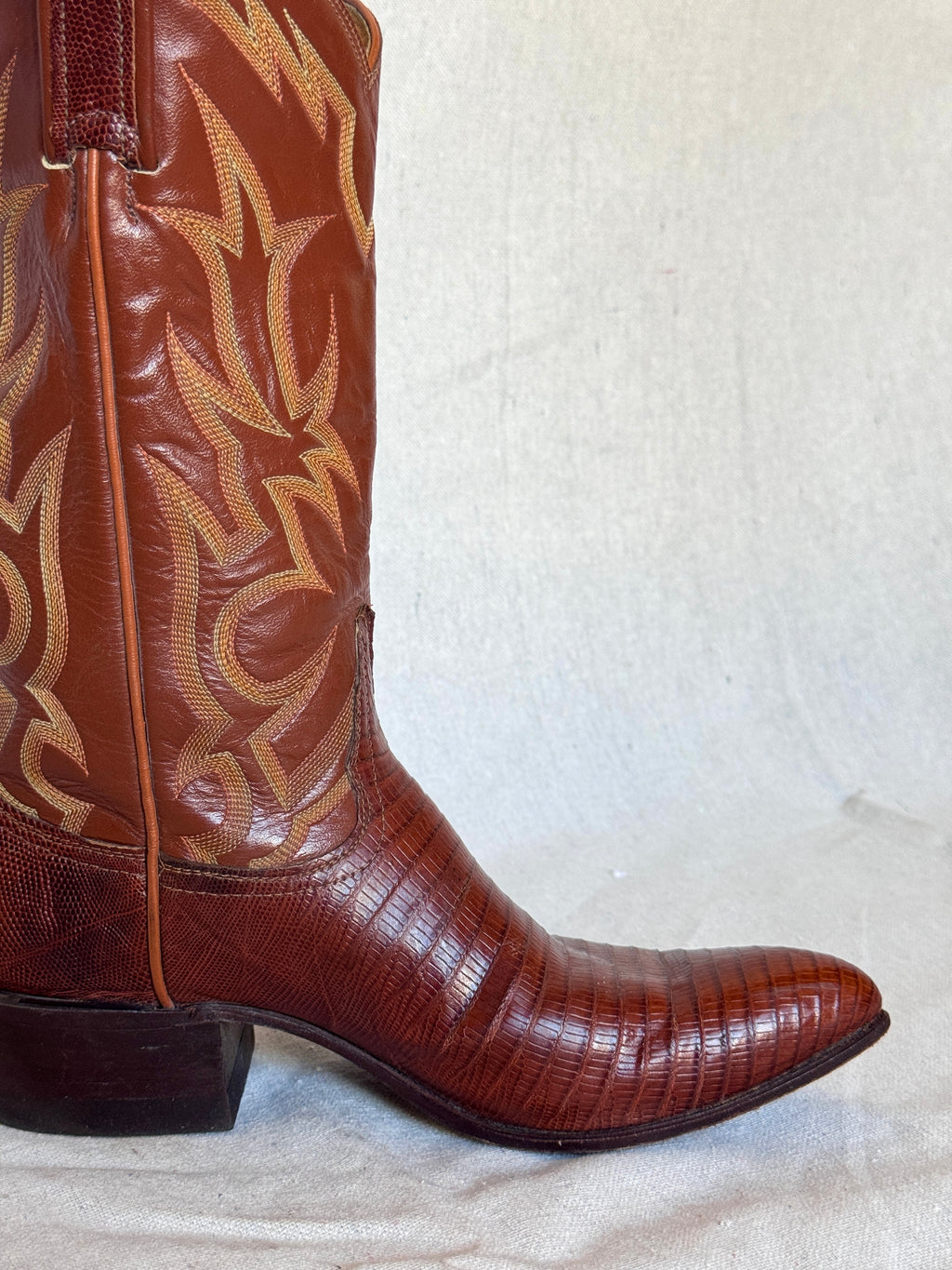 Vintage Brown Lizard Leather Stitched Tony Lama Cowboy Boots