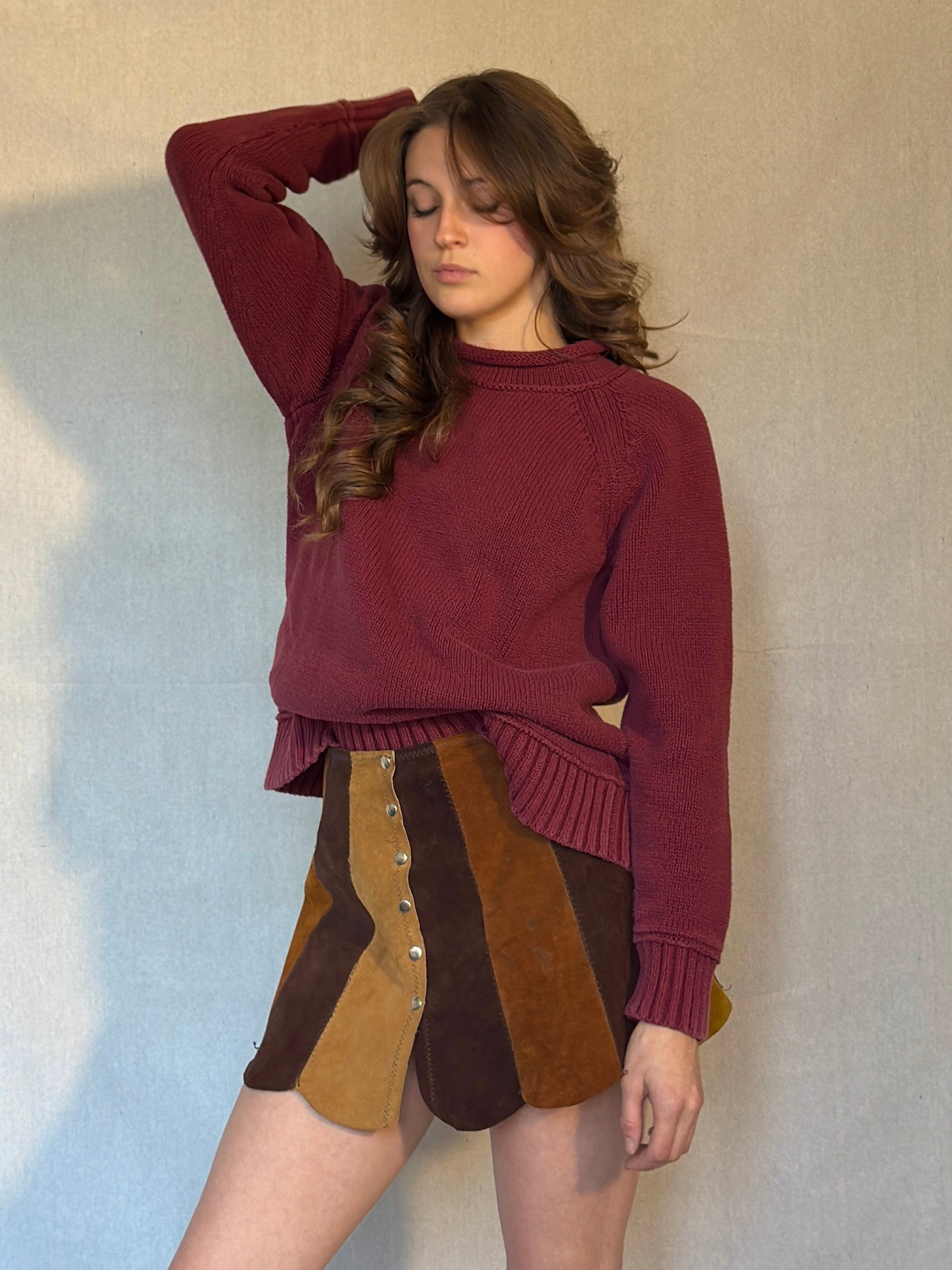 Boxy Burgundy LL Bean Cotton Knit Rollneck Sweater