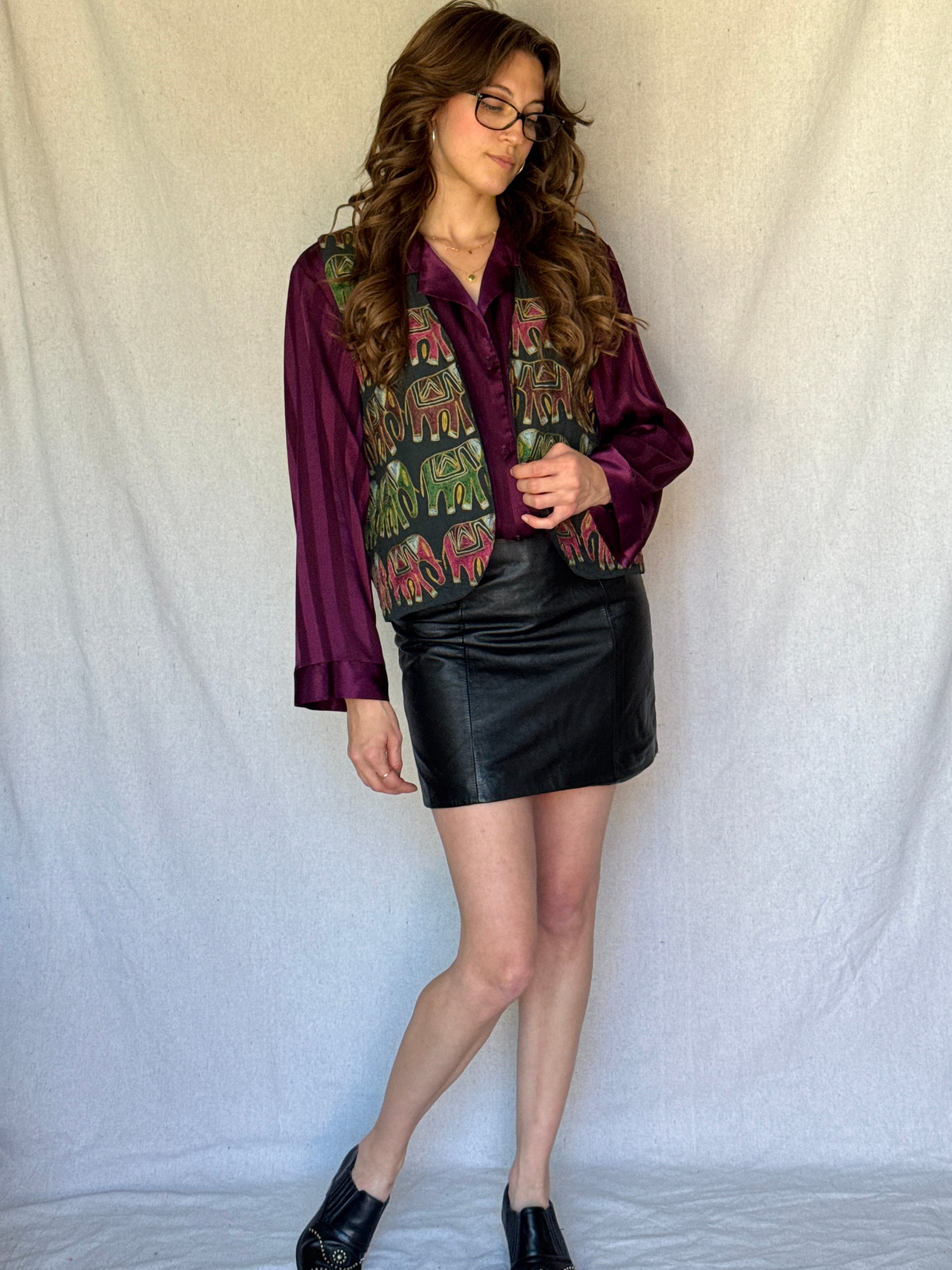 70s Indian Cotton Elephant Embroidered Vest