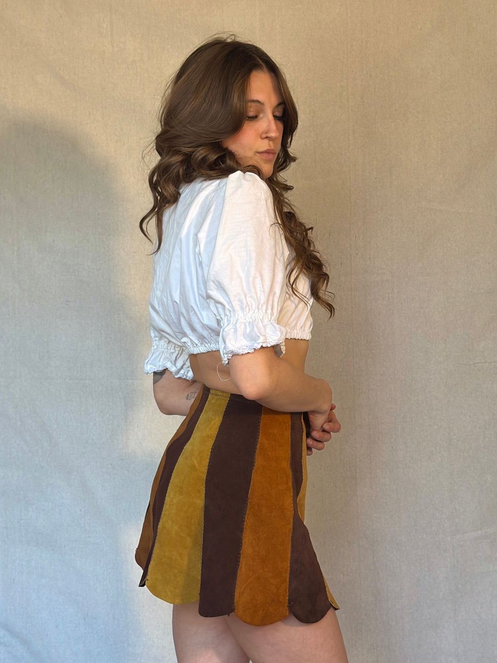 70s Style White Dirndl Crop Top (Modern)