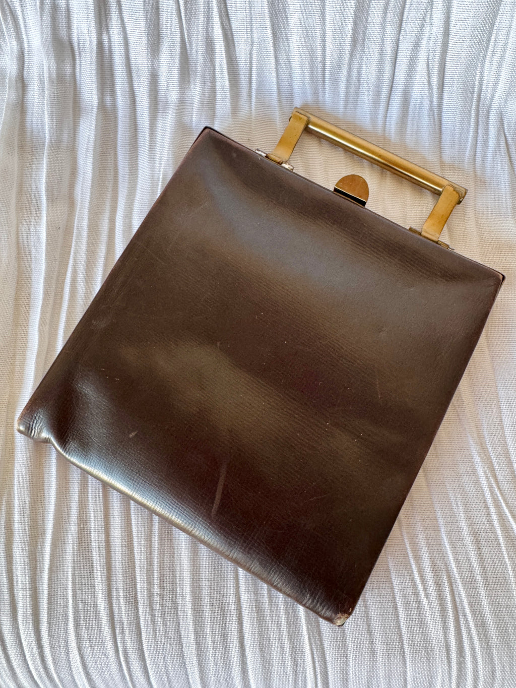 Vintage Brown Leather Square Handbag