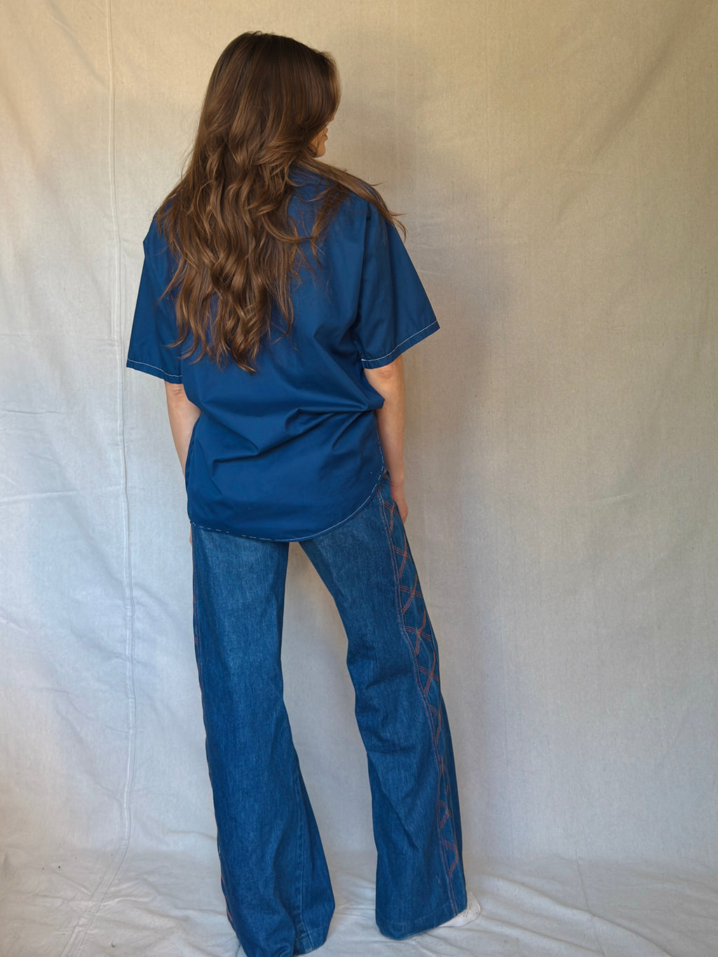 70s Blue Wing Collar Button Up