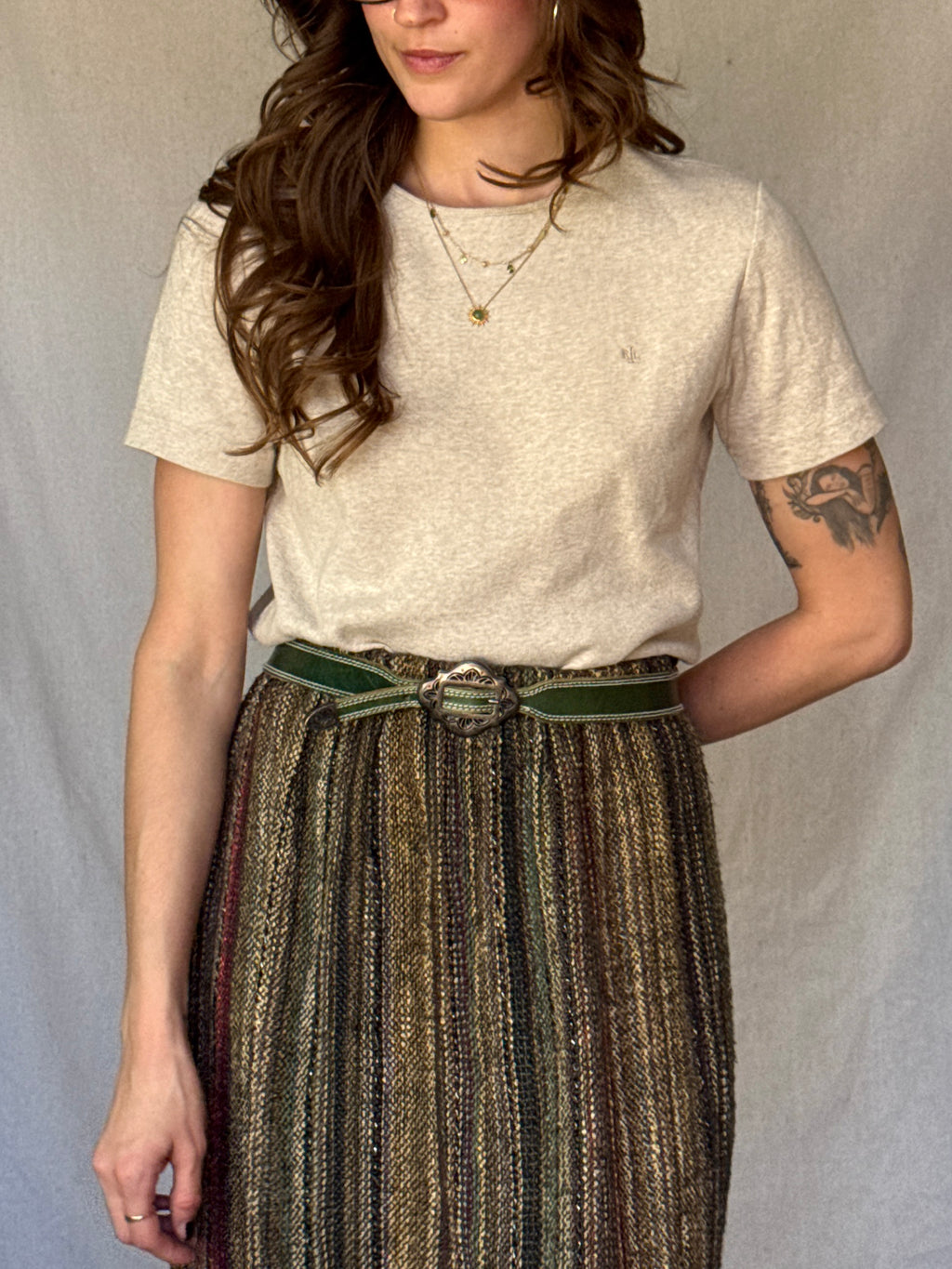 Vintage Dark Tweed Midi Skirt