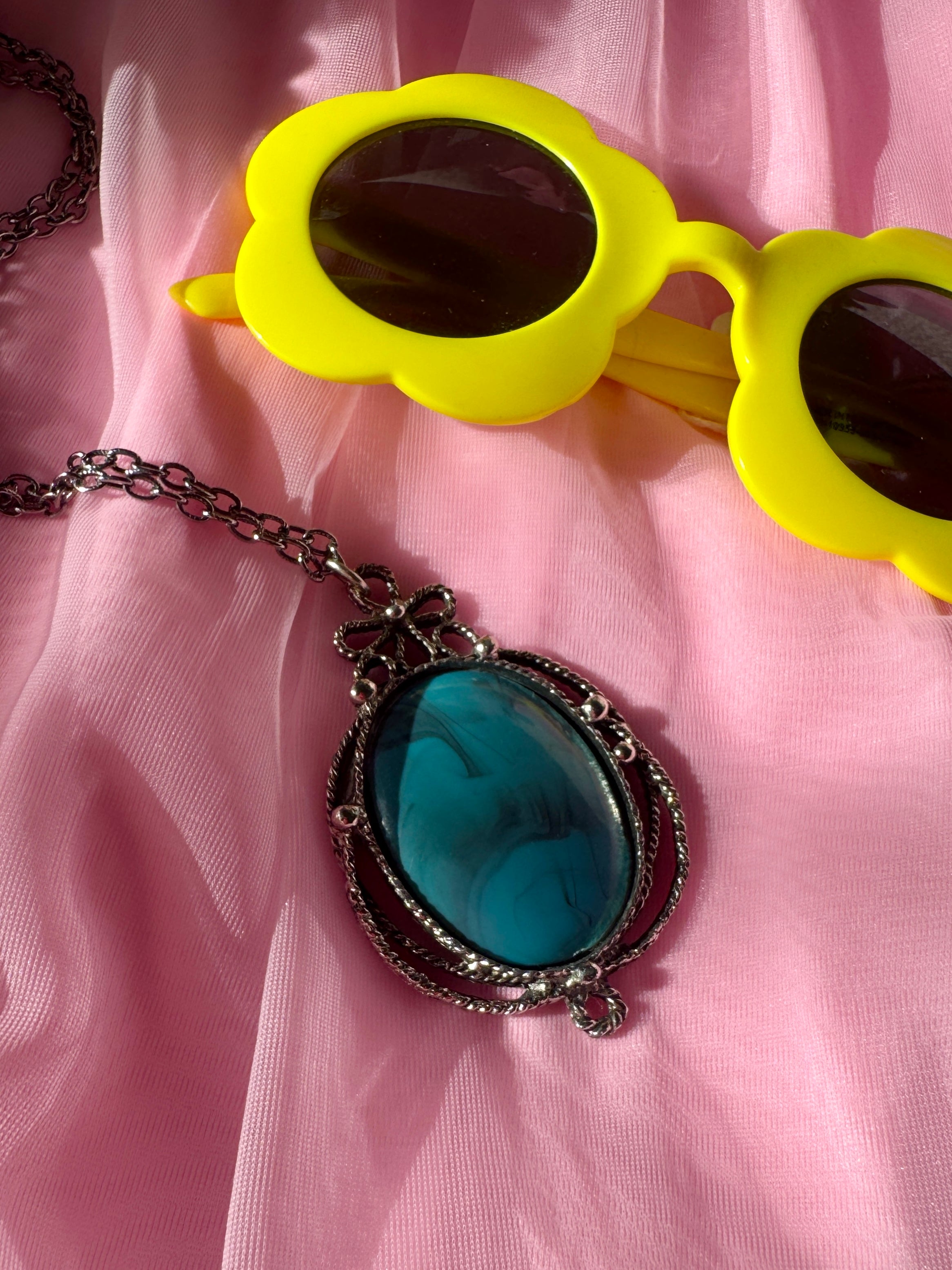 Faux Turquoise Pendant & Silver Chain Necklace
