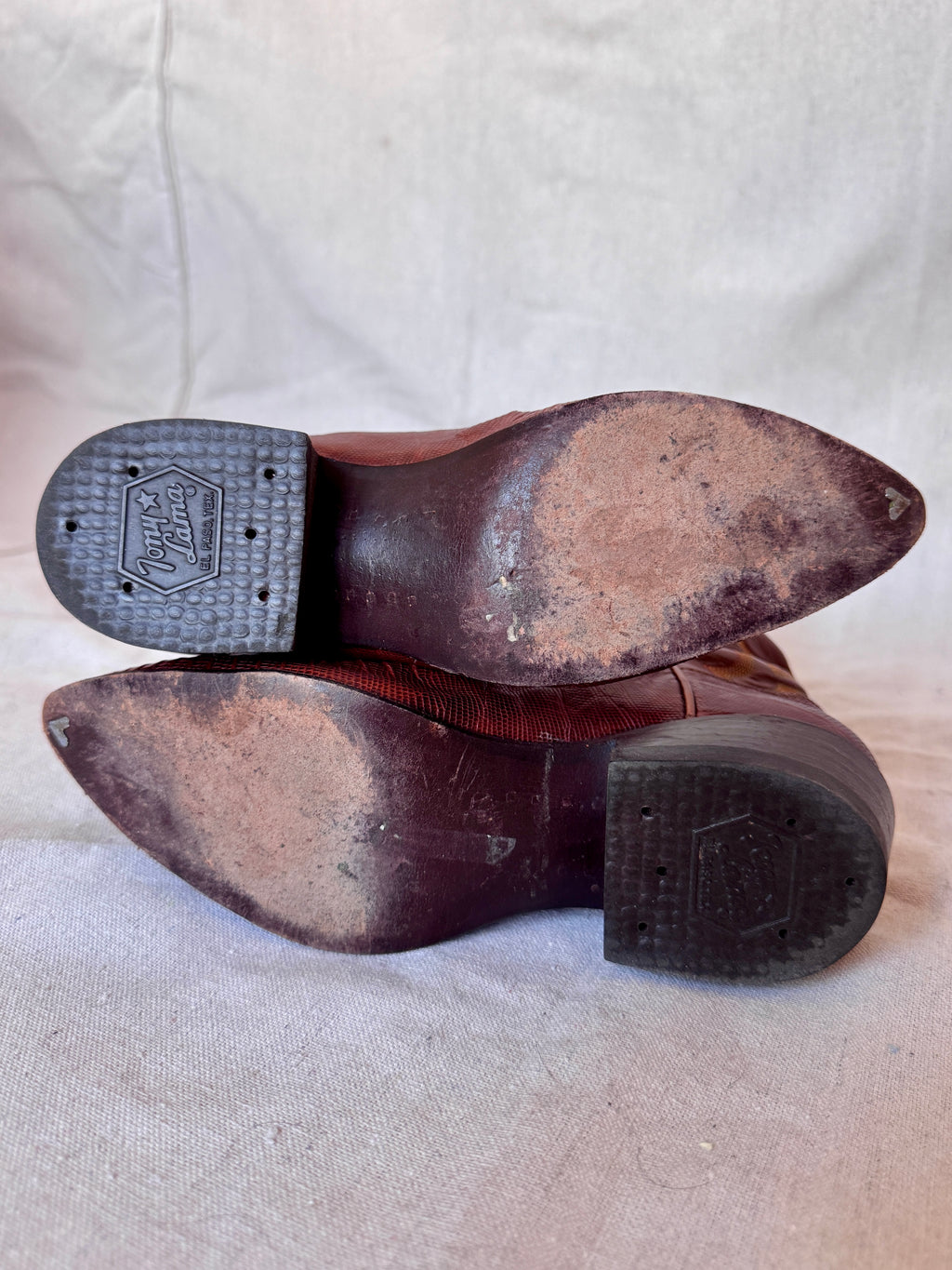 Vintage Brown Lizard Leather Stitched Tony Lama Cowboy Boots