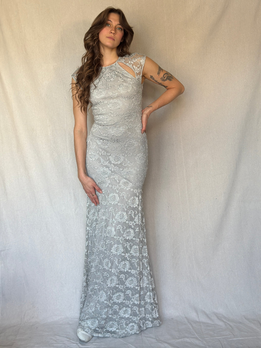 Y2K Silver Lace Mermaid Dress